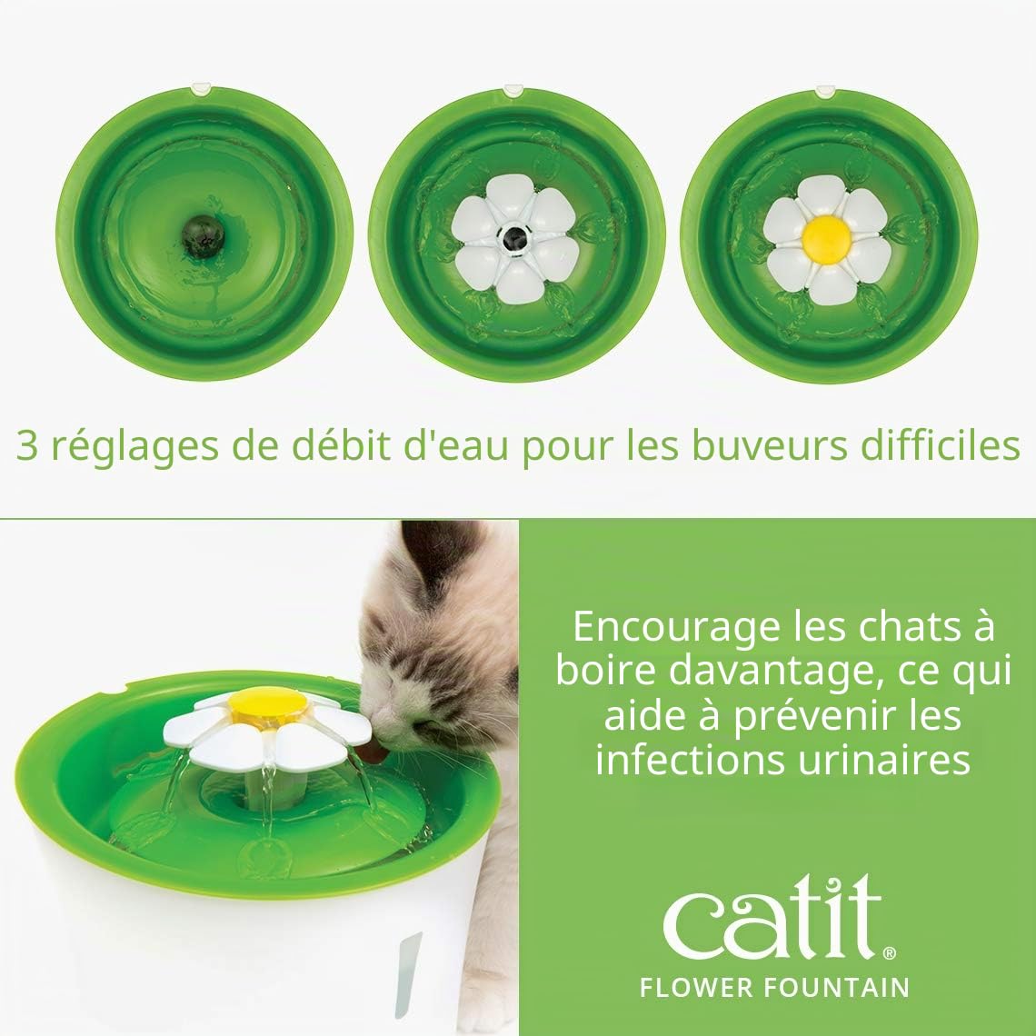 catit Fontaine à Fleurs Originale avec fenêtre de Niveau d'eau, 3 litres & Pack de 5 Filtres à Triple Action pour Abreuvoir pour Chat