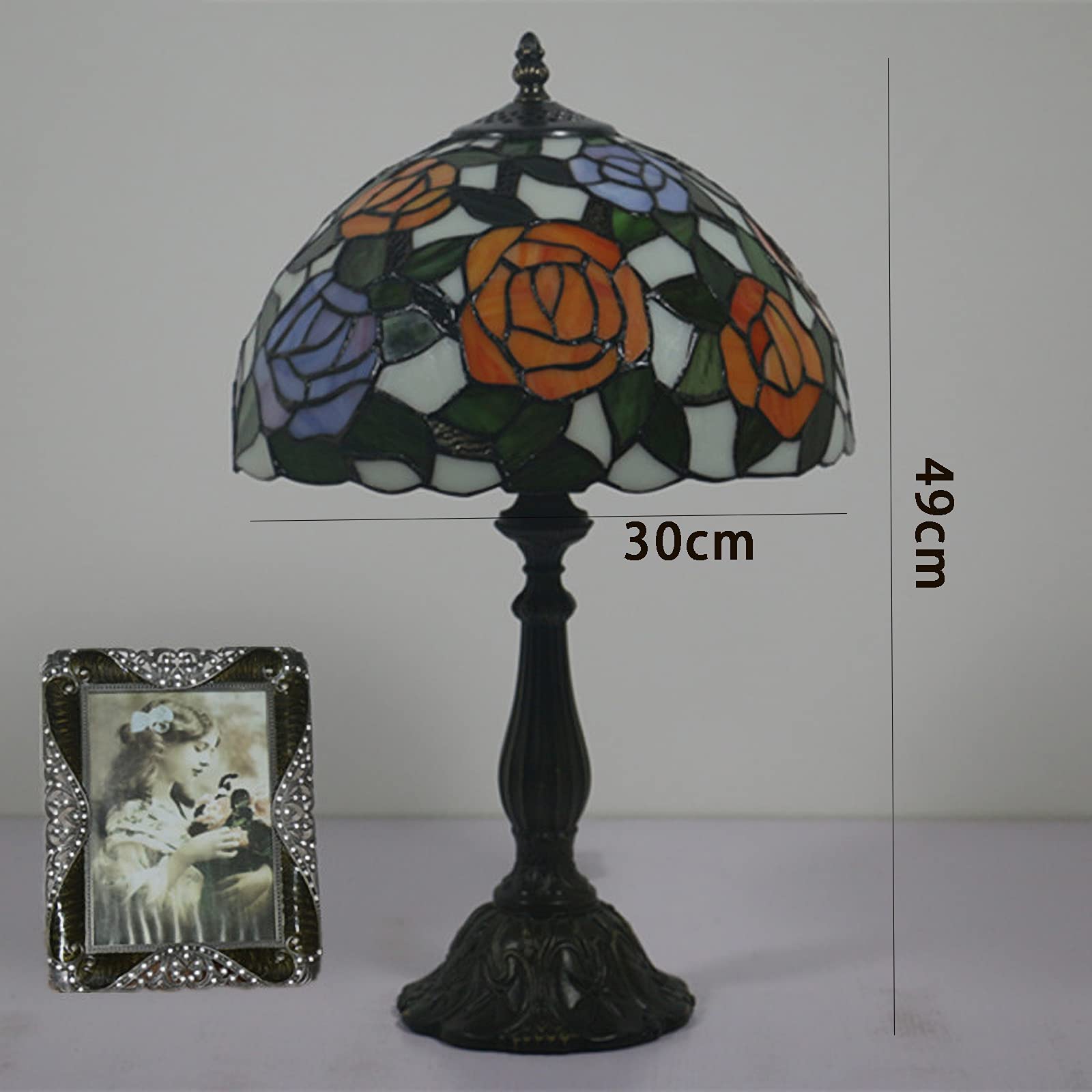 12-calowa lampa stołowa, ręcznie robiony klosz z różowego witrażu, lampka nocna w stylu pasterskim