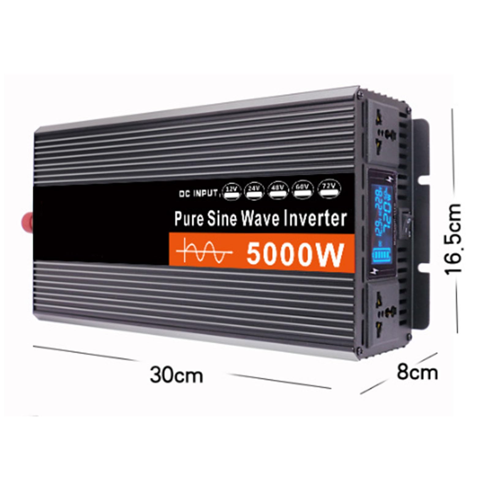 24V to 220V,Przetwornik mocy samochodowy, 5000W przetwornik mocy z czystą falą sinusoidalną z wyświetlaczem LCD, 2 gniazdka AC, DC 12V- 72V na AC 110V 220V