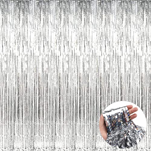 4 cortinas de flecos de lámina plateada con brillo reflectante de oropel para photocall