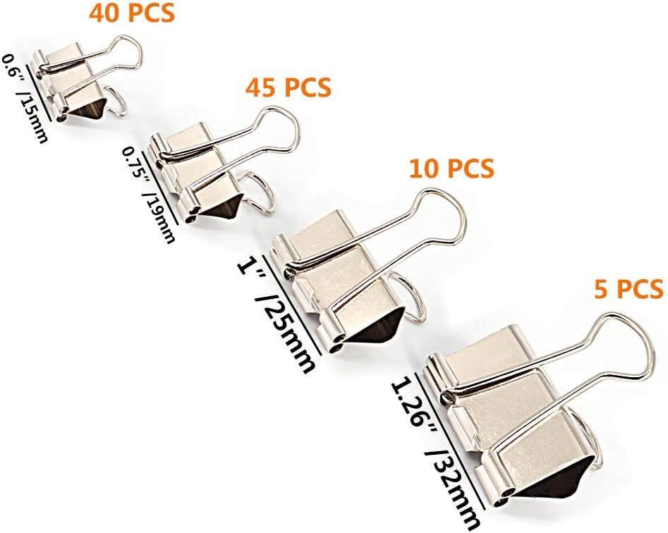 Binder Paper Clips, Assorted Sizes Set for Office School and Home Supplies