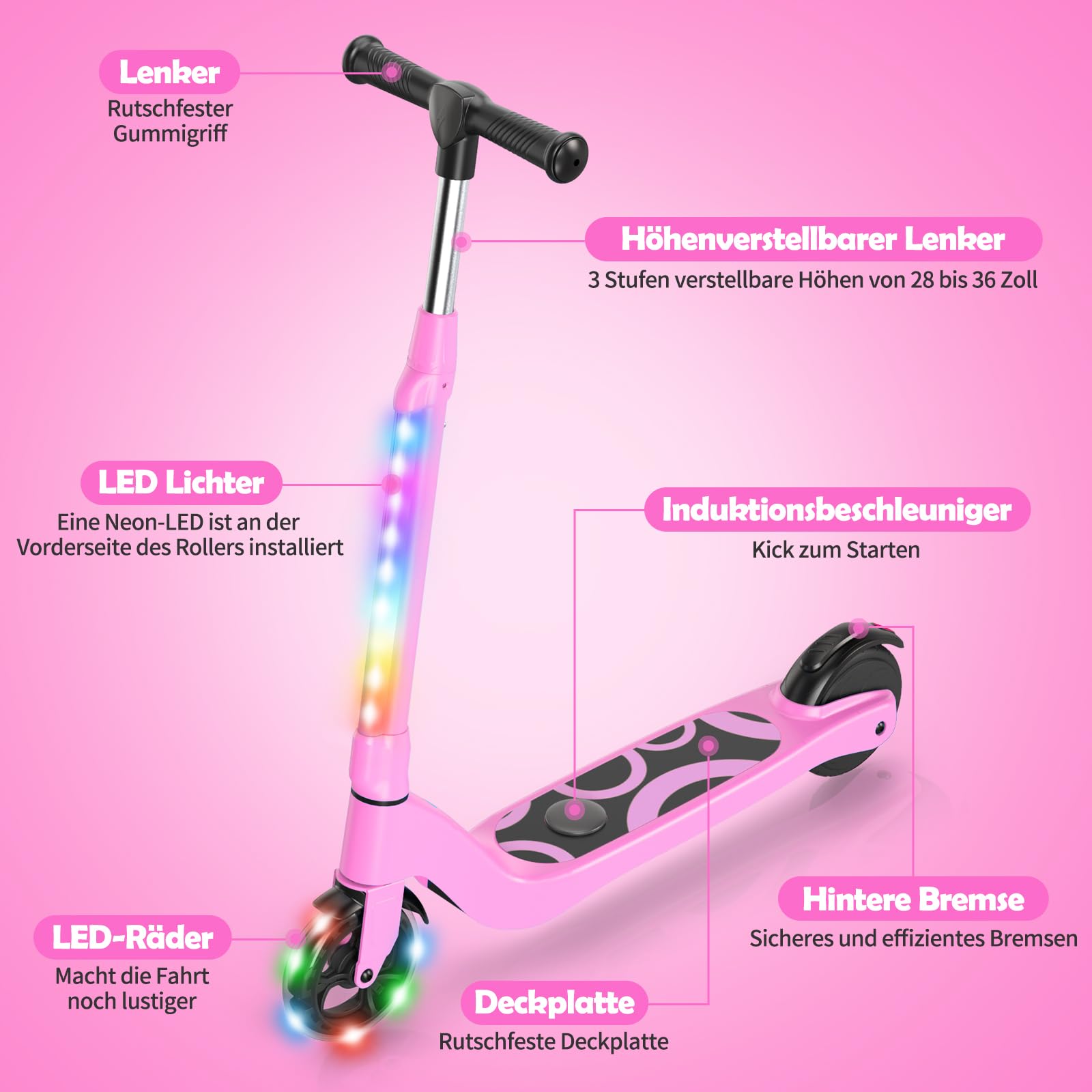 SISIGAD - Patinete eléctrico para niños de 6 a 12 años, 5.3", con Luces LED Intermitentes y 3 Alturas Regulables, Carga máxima de 10 km/h, Motor 45 W, Carga máxima 70 kg