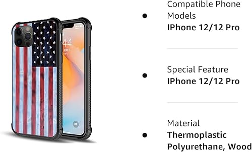 Miniatura 6 de DAIZAG Funda compatible con iPhone 12, diseño de bandera estadounidense de grano de madera roja y blanca para iPhone 12 Pro, fundas para hombre y