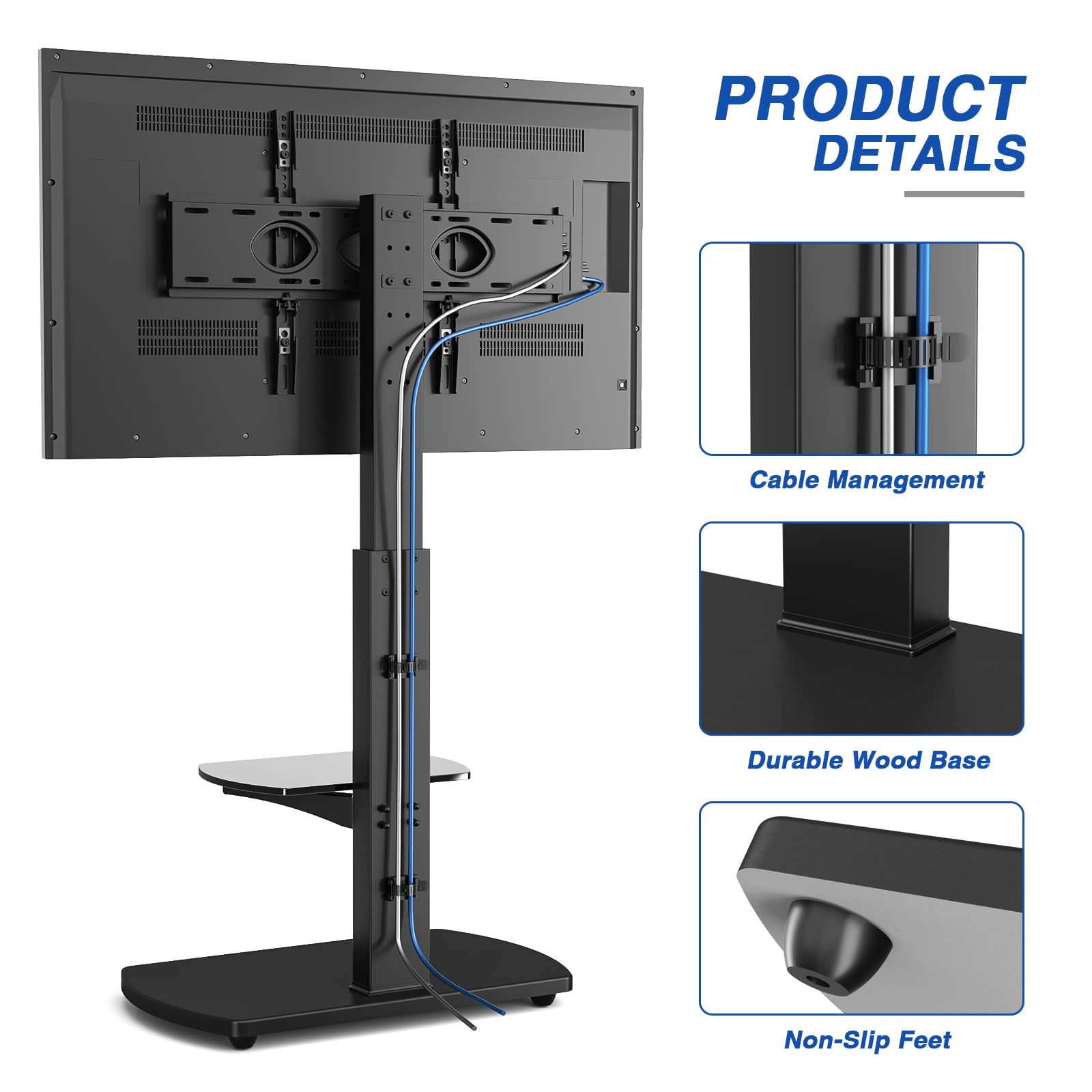 Universeller TV-Ständer Drehbar – Für 37-75 Zoll Fernseher, Höhenverstellbar 67,3-82,3 Cm, Mit Glasbasis