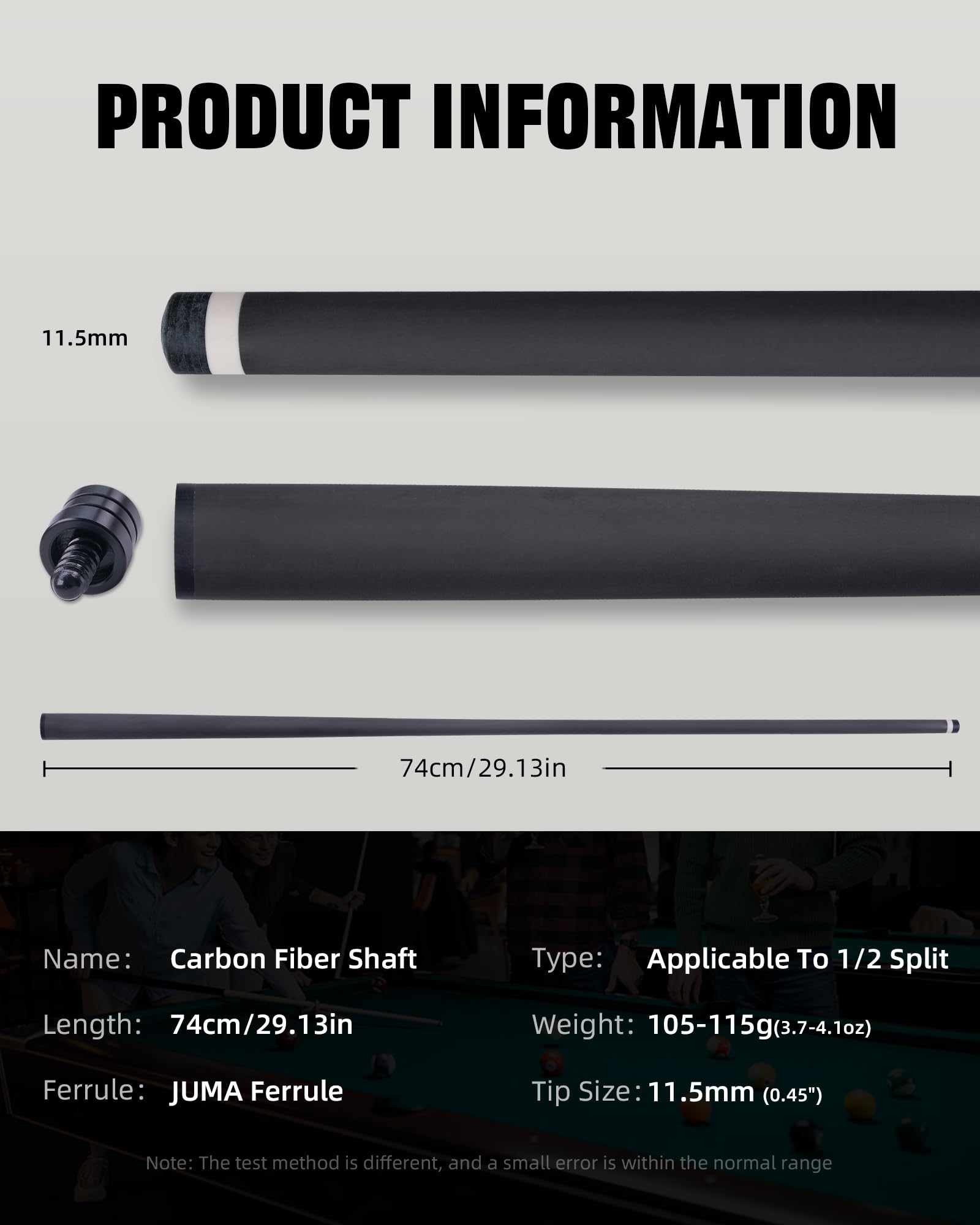 KONLLEN Carbon Fiber Pool Cue Shaft – Low Deflection Design with