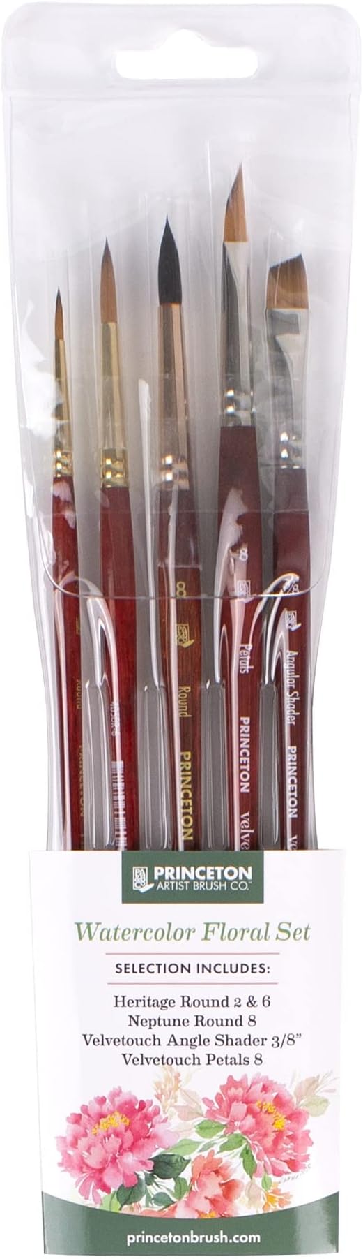 Artist Brush Co. Watercolor Floral Set - 5pc Short Handle Selection of Synthetic Watercolor Brushes - Petals Angle Shader and 3 Round Watercolor Paint Brushes for Floral Painting Techniques