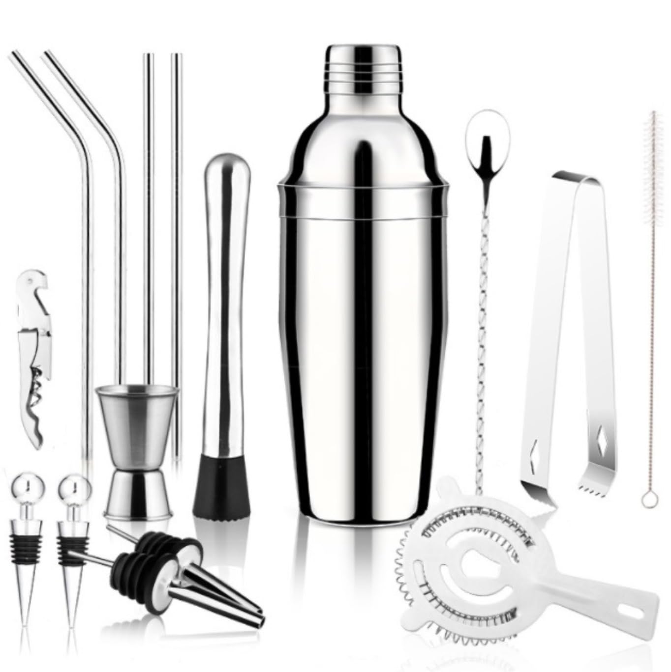 Ensemble de Cocktail Shaker à Cocktail Shaker Kit 17 Pièces En Acier Inoxydable Cocktail Shaker Ensemble Barware Kit Avec Support En Bois Pour Barre De Fête Shaker Cocktail Kit Shaker Cocktail Set(750