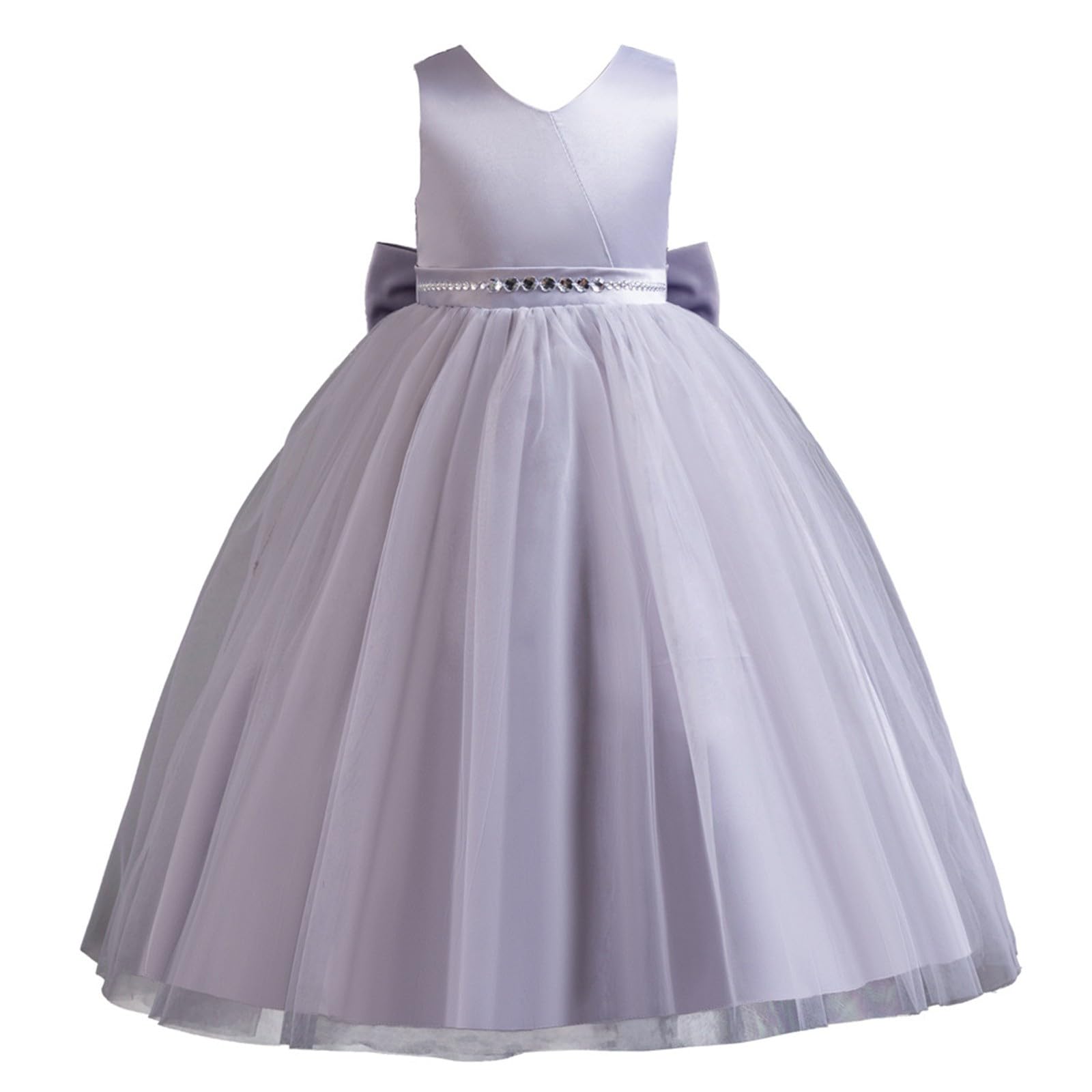 Vestido formal para niñas, largo hasta el suelo, con lazo de tul, para boda, dama de honor, vestido de princesa para desfiles, graduación, fiesta de cumpleaños
