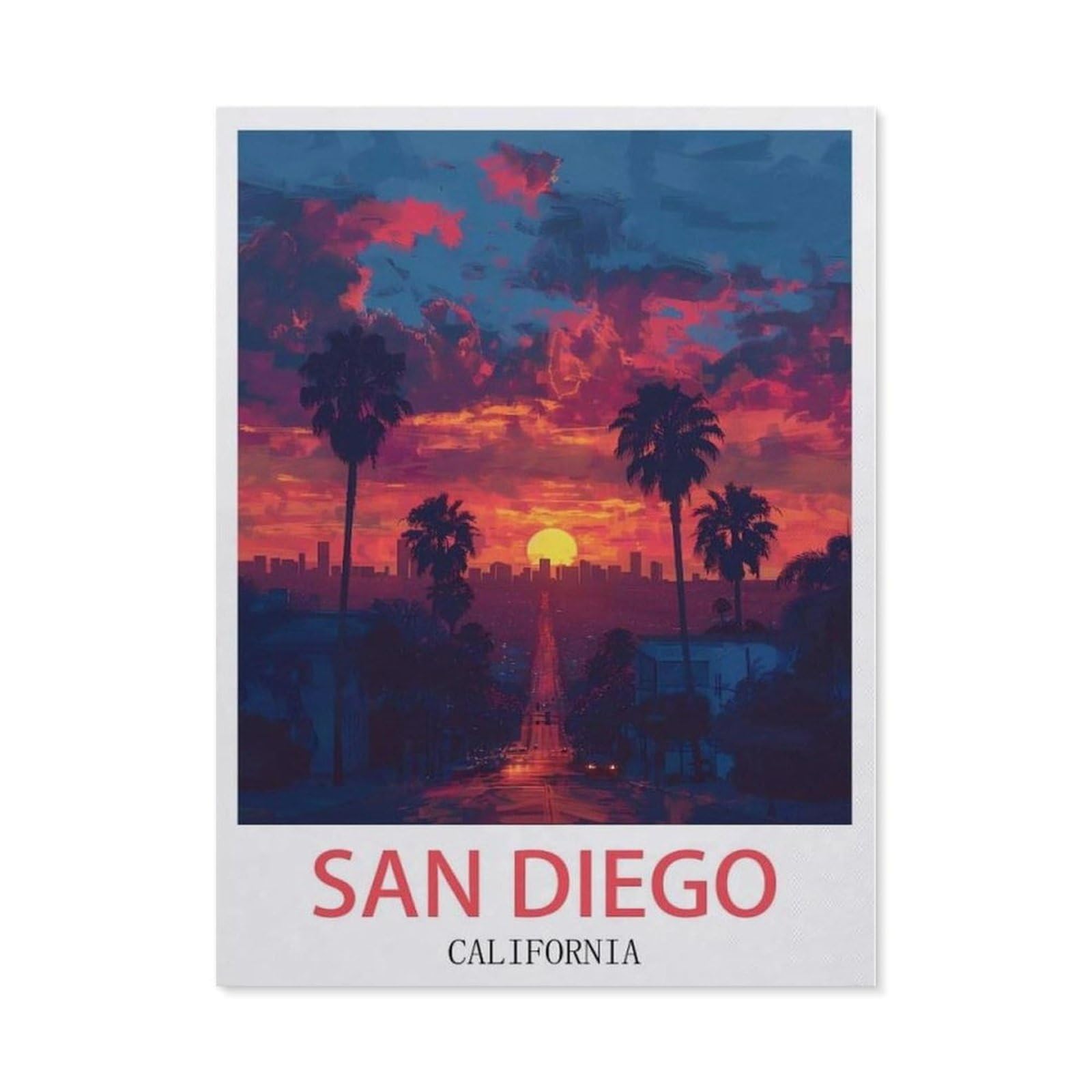 Beayodkp （30 X 40 Cm/11.81 X 15.74 Inches） 5D Diamond Painting，San Diego California Vintage Travel Posters，Diamond Embroidery Cross Stitch-Cg59