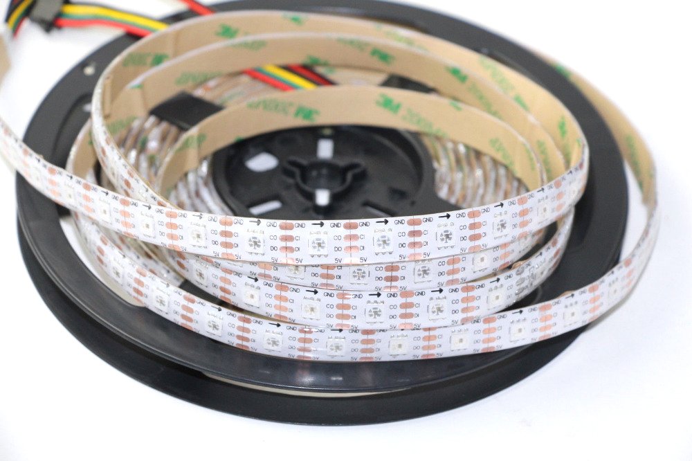 Rongda Smart Home APA102 60 LEDs Pixels Addressable RGB LED Strip Magic Color Light DC5V IP65 (White PCB)