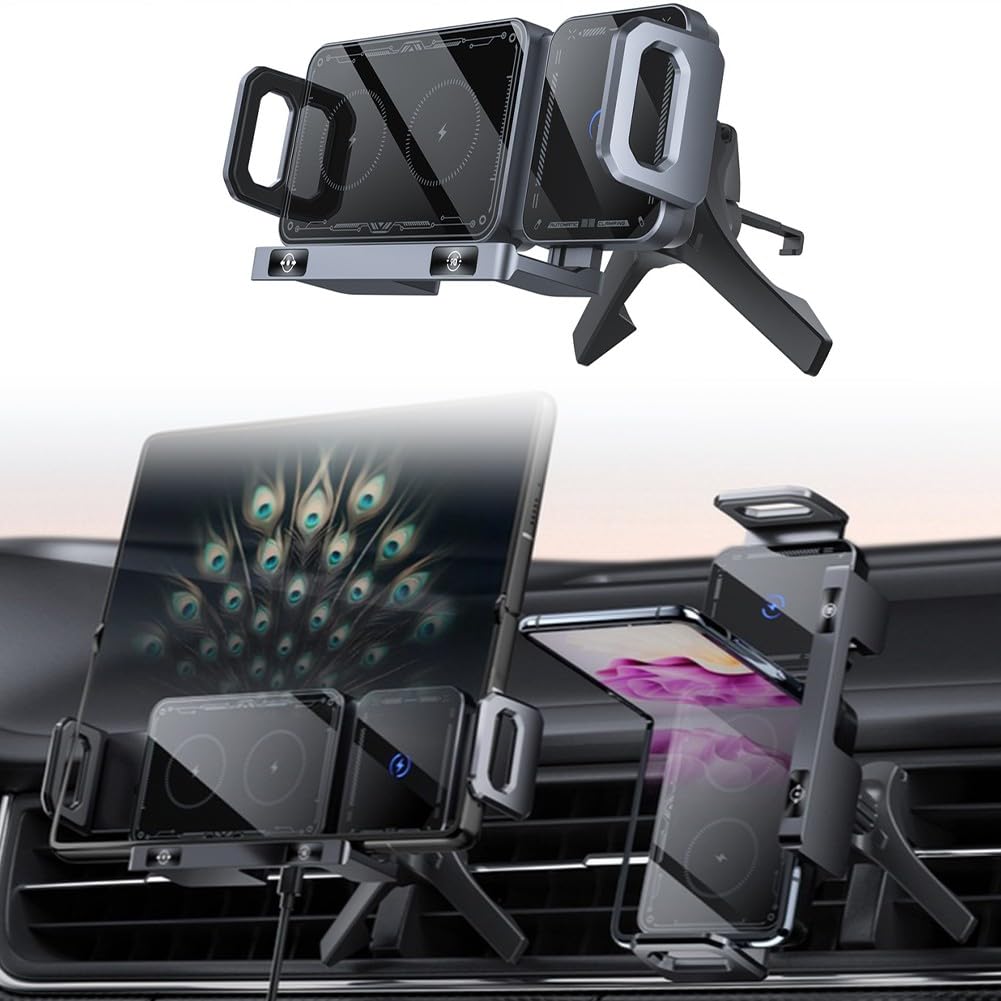 Soporte de cargador inalámbrico de coche de 15 W con soporte giratorio y carga de detección automática, para Samsung Z Fold 7/6/5 y Z para Flip 7/6/5 (plateado)