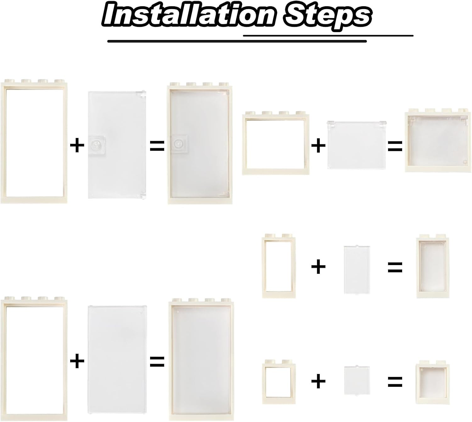 Feleph Windows and Doors Building Block Toy Set Tranparent Clear 130 Pieces and Parts Bulk MOC Bricks Accessories for House Decoration Compatible with Classic Major Brands (White)