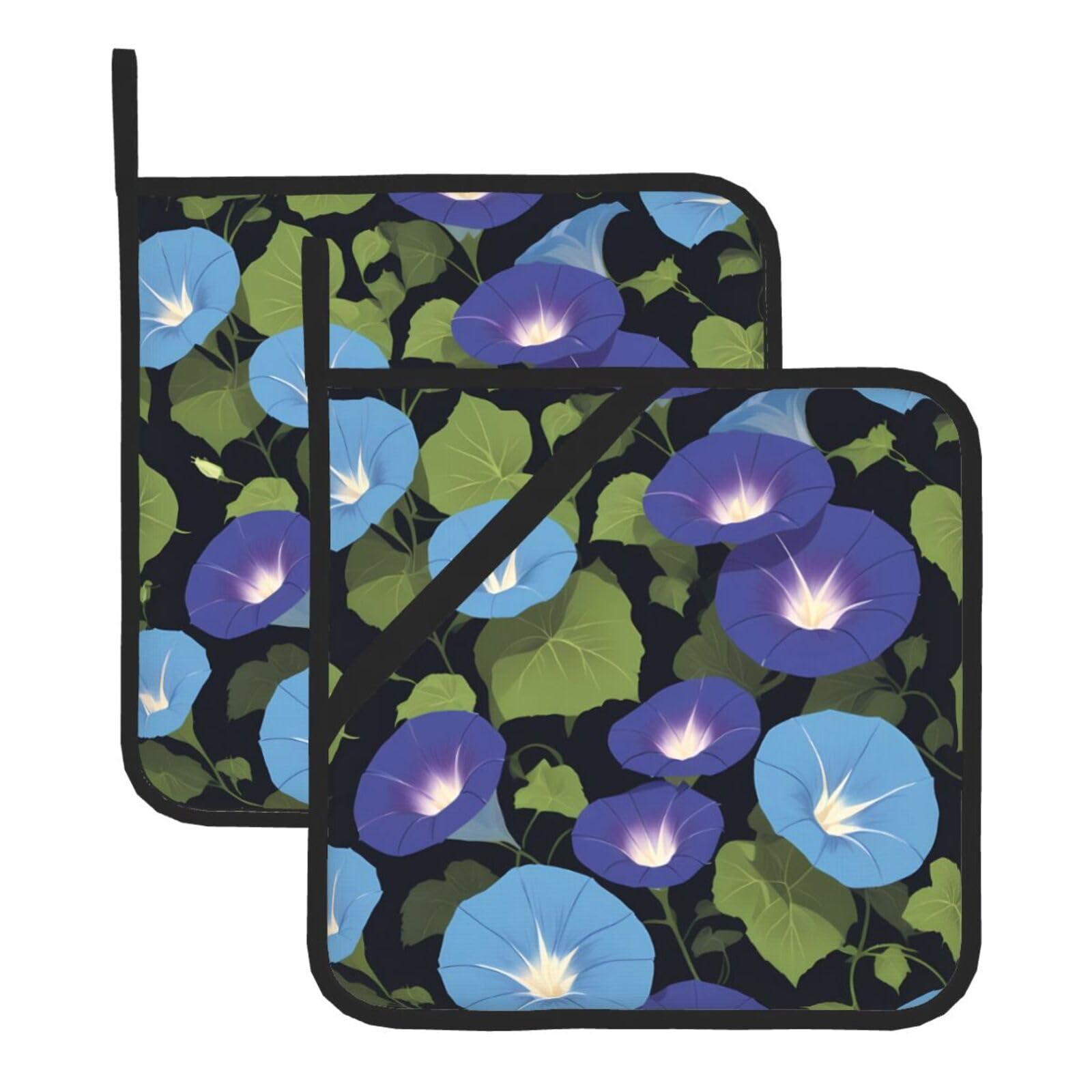 HJFCZH Blooming Morning Glories Printed Square Insulated Pot Mat Set (2-Piece) 8x8in Waterproof, Thickened & Easy to Clean with Lanyard Design for Kitchen, Oven & BBQ