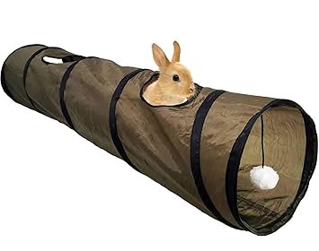 kathson Bunny Tunnel Rabbit Activity Tunnels Tube Small Animal Collapsible Hideaway Timothy Grass Chew Toys for Chinchillas Ferrets Guinea Pigs Gerbils Hamsters Rats Play 6PCS (Brown)