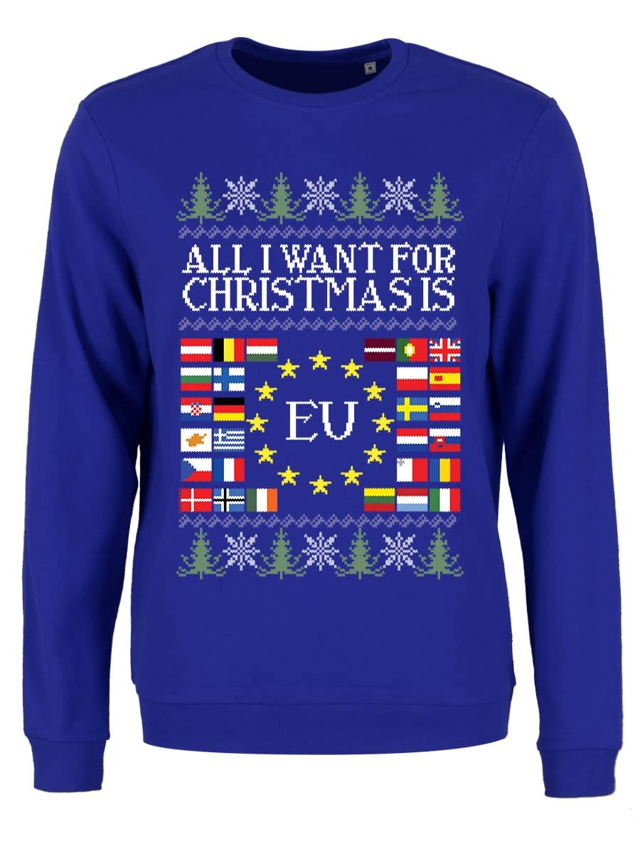 Grindstore Women's Blue All I Want For Christmas Is Eu Christmas Sweater
