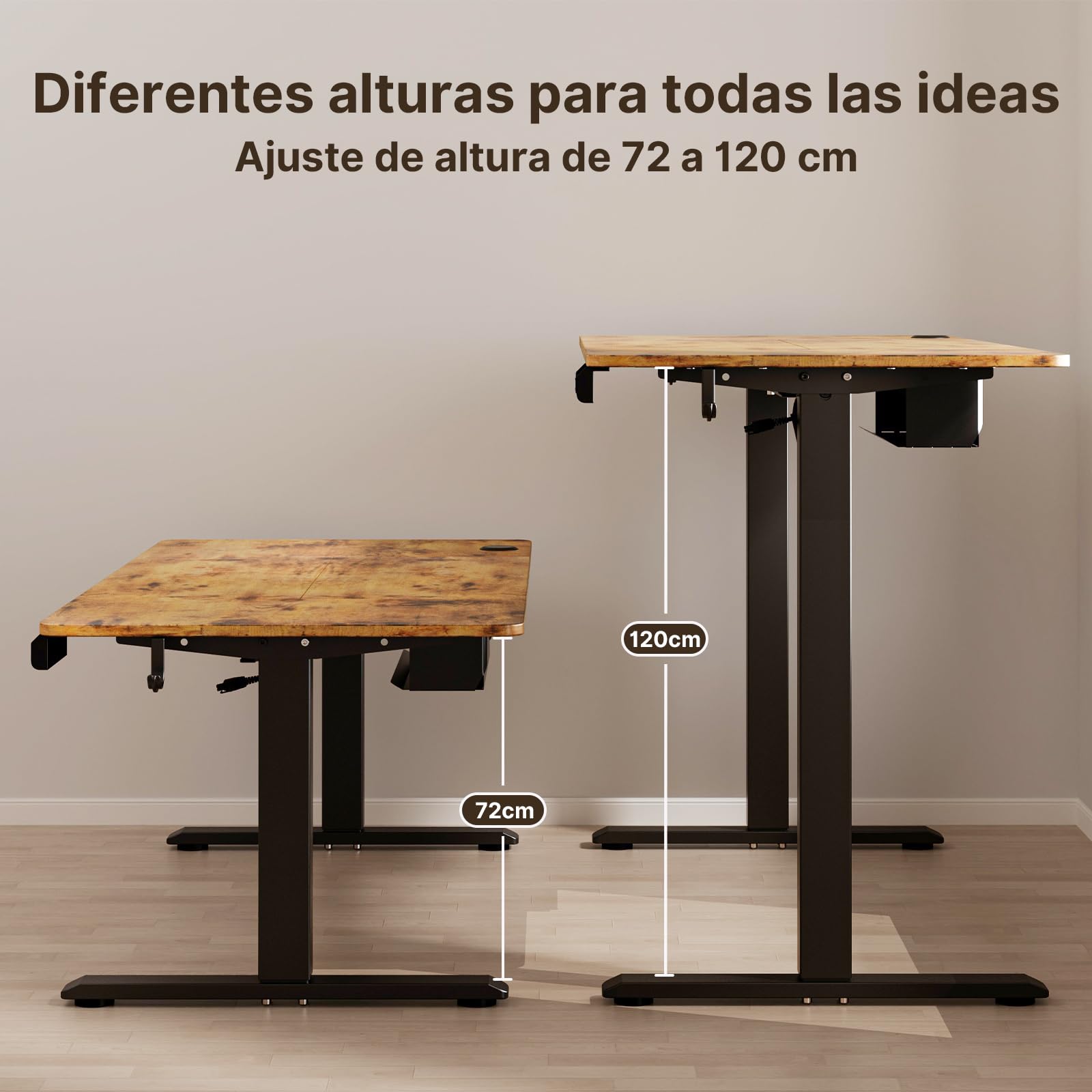 Xbro Escritorio Elevable Eléctrico 120 x 60 cm, Escritorio Ajustable en Altura con 3 Memorias, Mesa Elevable con Bandeja para Gestión de Cables, Bolsillo de Almacenamiento y Ganchos Laterales