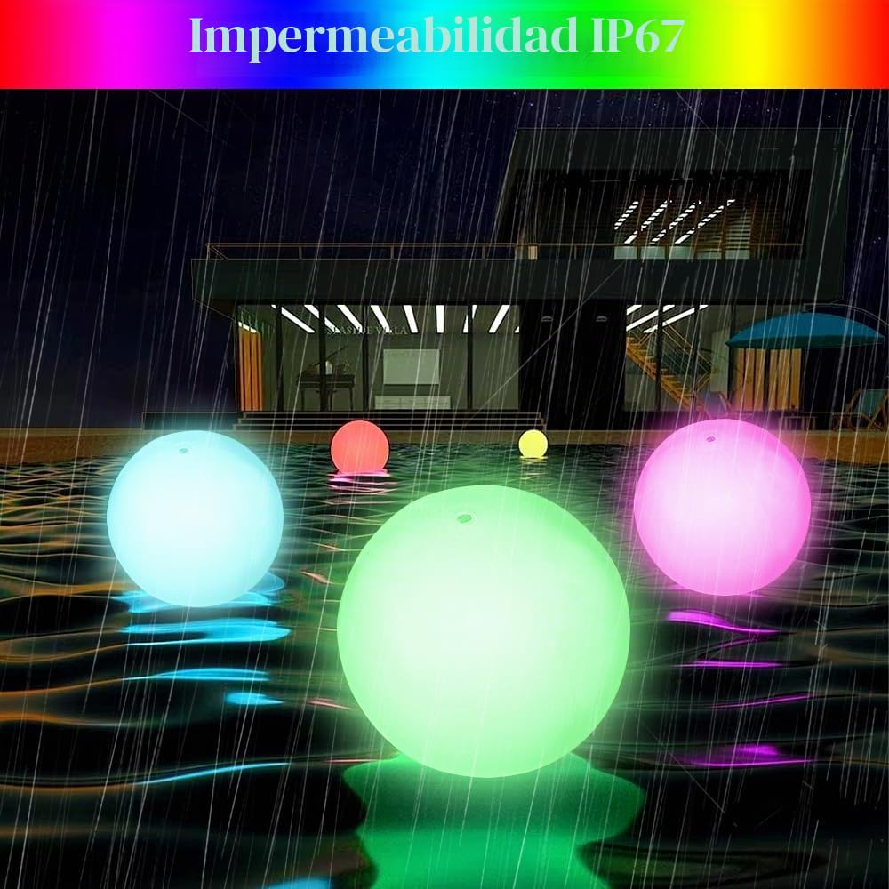 Lámparas Flotantes para Piscina, 2 Piezas 16" LED Luz Lámpara Esfera con Control Remoto, Piscina Flotante Impermeable IP68, RGB 16 Colores Luz de Bola LED, para Piscinas, Playa, Deco de Fiesta