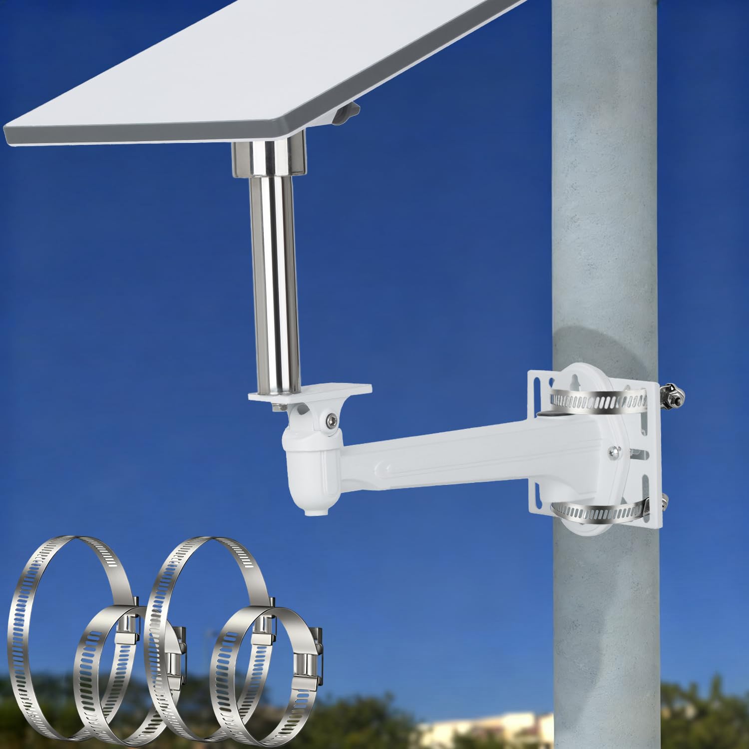 Photo 1 of icilvnx Compatible Starlink Mini Wall and Pole Clamp Mount Kit, Starlink Mini Compatible Accessory Bracket Holder Stand, Aluminum Alloy Bracket with 304 Stainless Steel Pipe for Outdoor