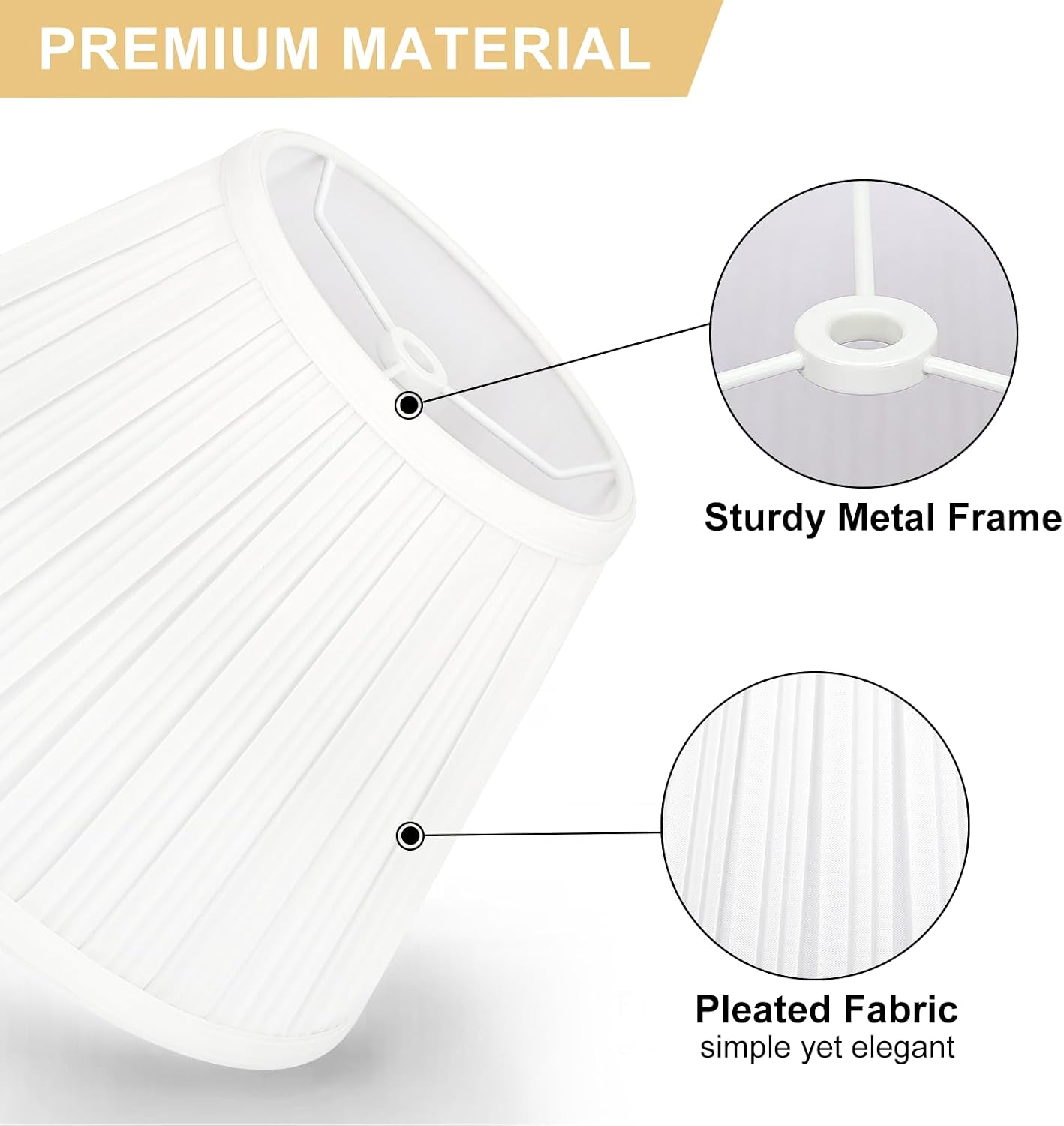 Condition photo showing New/Like New for small pleated lamp shades set of 2, white empire lamp shades, 5.5" top x 10" bottom x 6.6" high, small lamp shades for table lamps, bedside lamps, wall sconces, spider, bulb clip adapters included pleated white