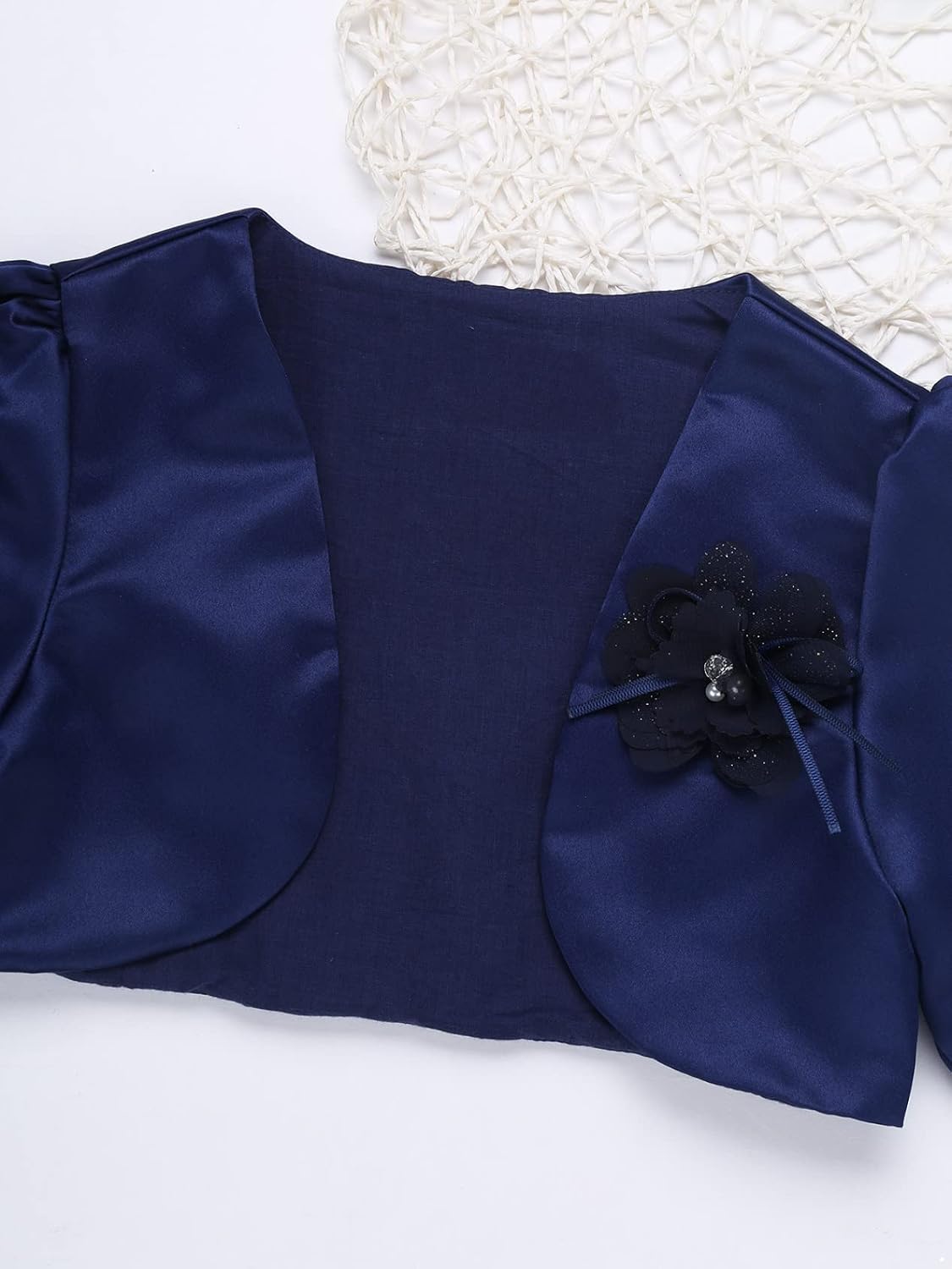 Kids Girls Long Sleeve Bolero Shrug Short Shawl Cardigan Wedding Party Flower Dress Cover Up Jacket Navy 3-4 Years
