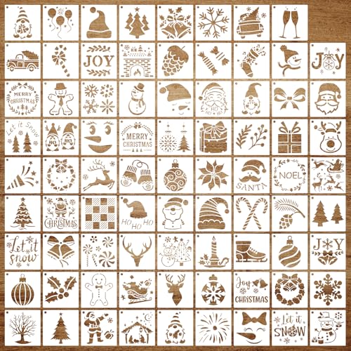 80 Stück 7 6 x 7 6 cm Schablonen Weihnachten Wichtel Schablone und Weihnachtsschablonen Schablonen Malen für Kreative Dekoration Ideal für Fenster Wände und Geschenke