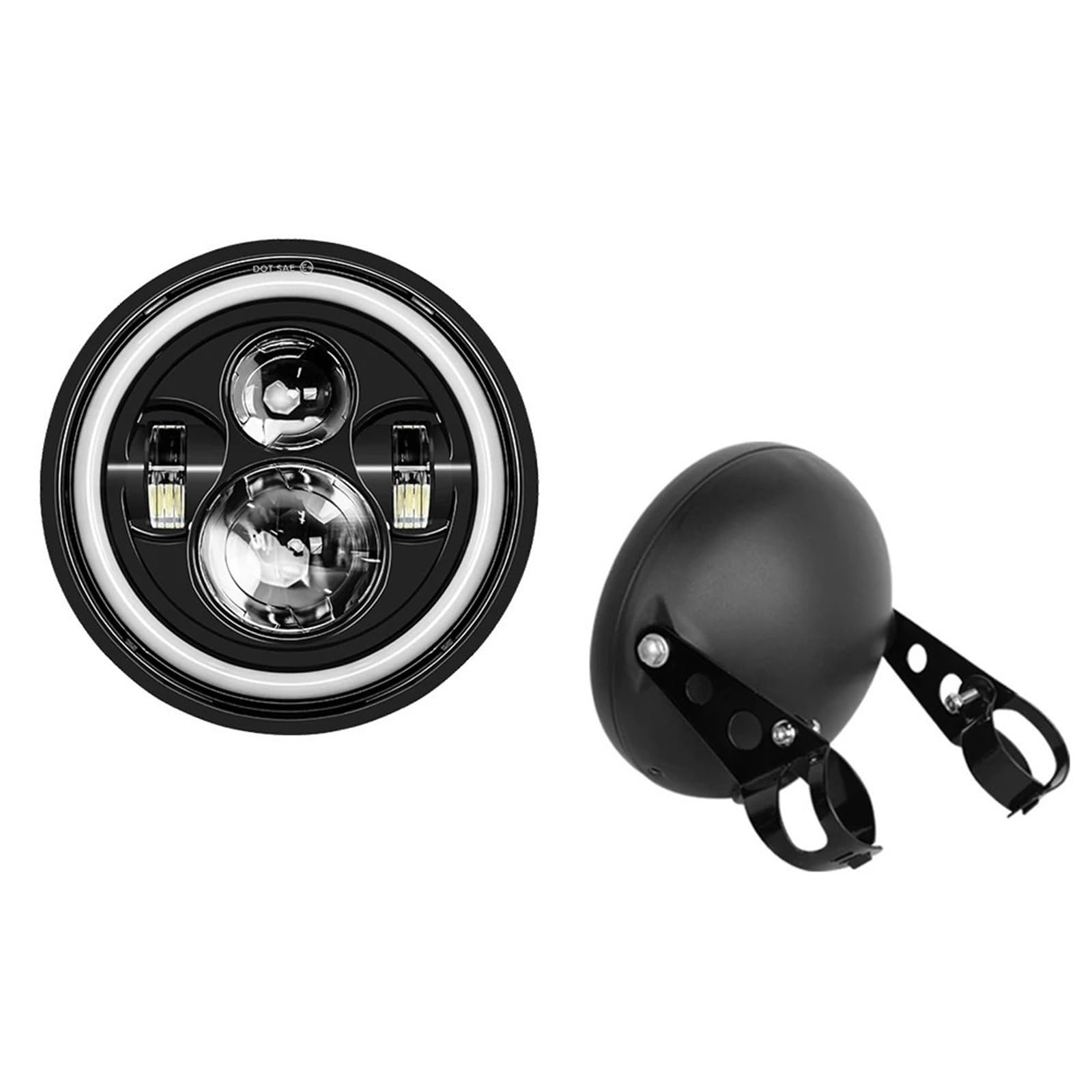 Anabbaglianti Faro anteriore rotondo universale da 7,5" adatto per Cafe Racer Bobber Honda Faro anteriore a LED da 7 pollici per motociclette Luci per motociclette(7.5 all set B)