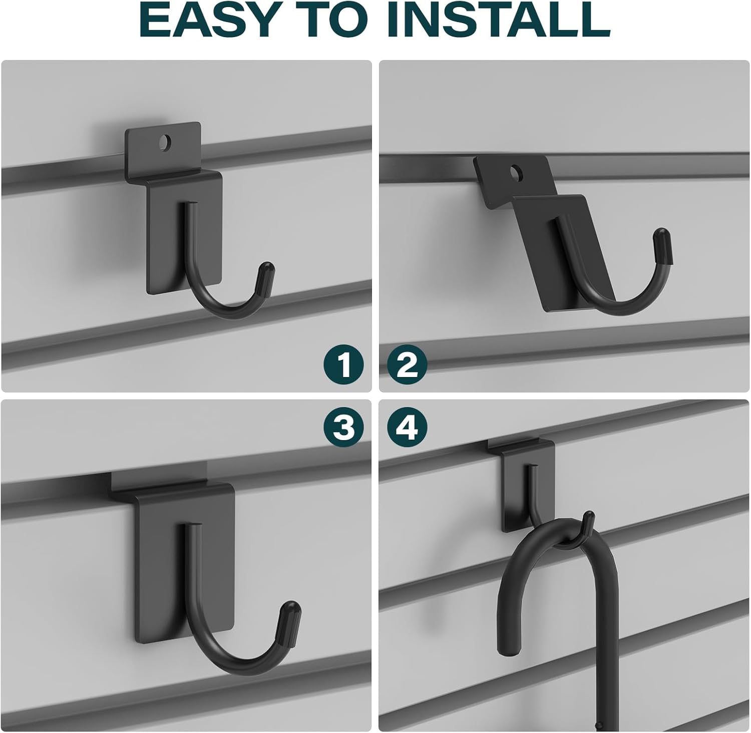 30 Pcs J Shaped Slatwall Hooks, Slat Wall Display Hooks Slat Wall Hanger Hooks for Garage, Shop, Home, Office (Black)