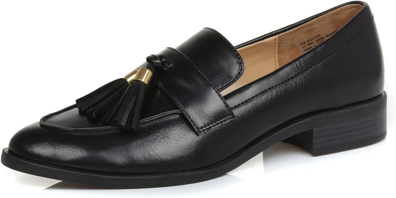 DUNION Women's Brandon Chain Decorated Penny Loafers Low Heels Almond Toe Casual Daily Shoe