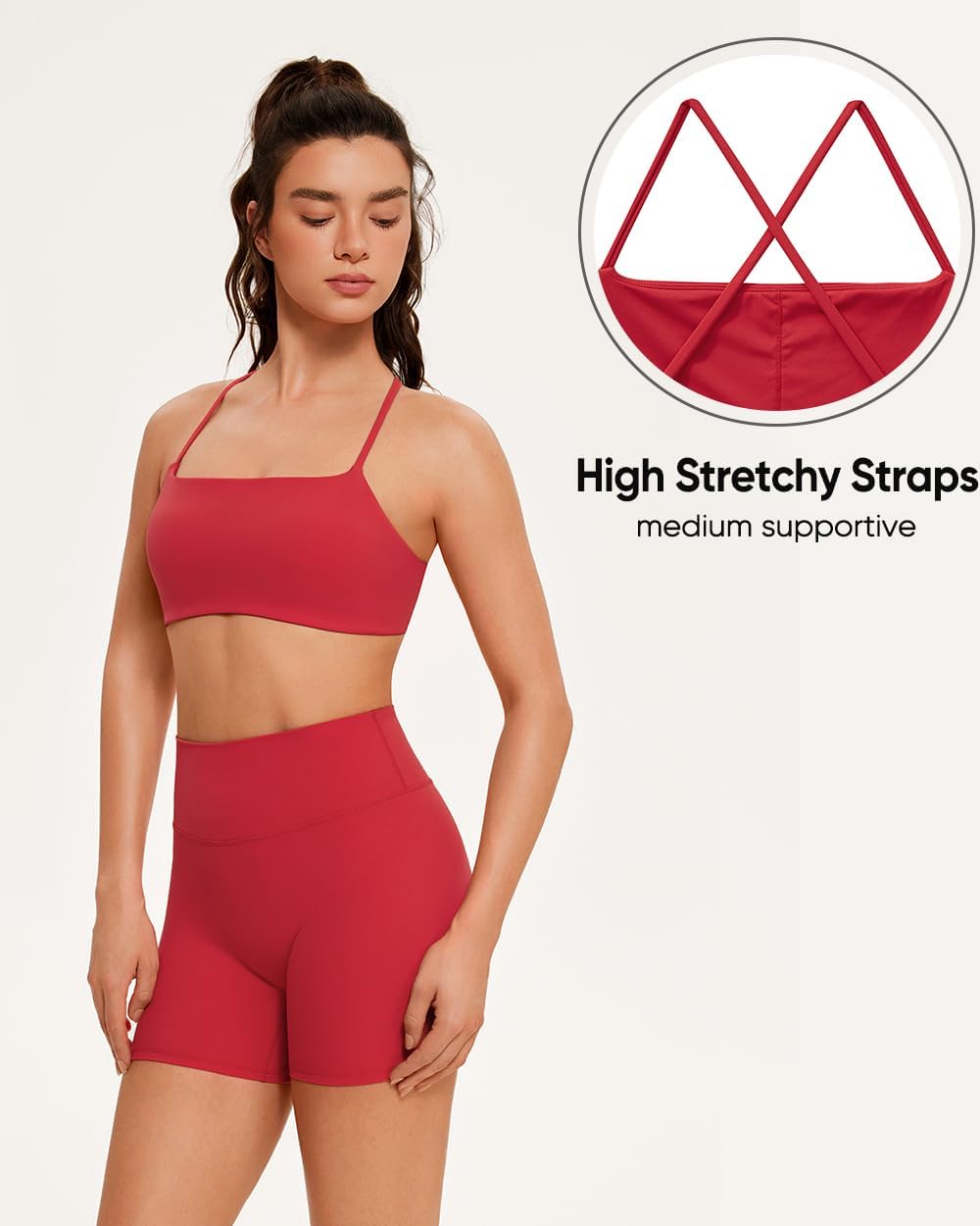 OMKAGI Workout Sets for Women Open Back Strappy Sports Bra Booty Biker Shorts Gym Outfits - Image 3