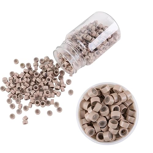 Anillos de silicona con microeslabones de 0.197 in, cuentas forradas para extensiones de cabello (1000 unidades, rubio)