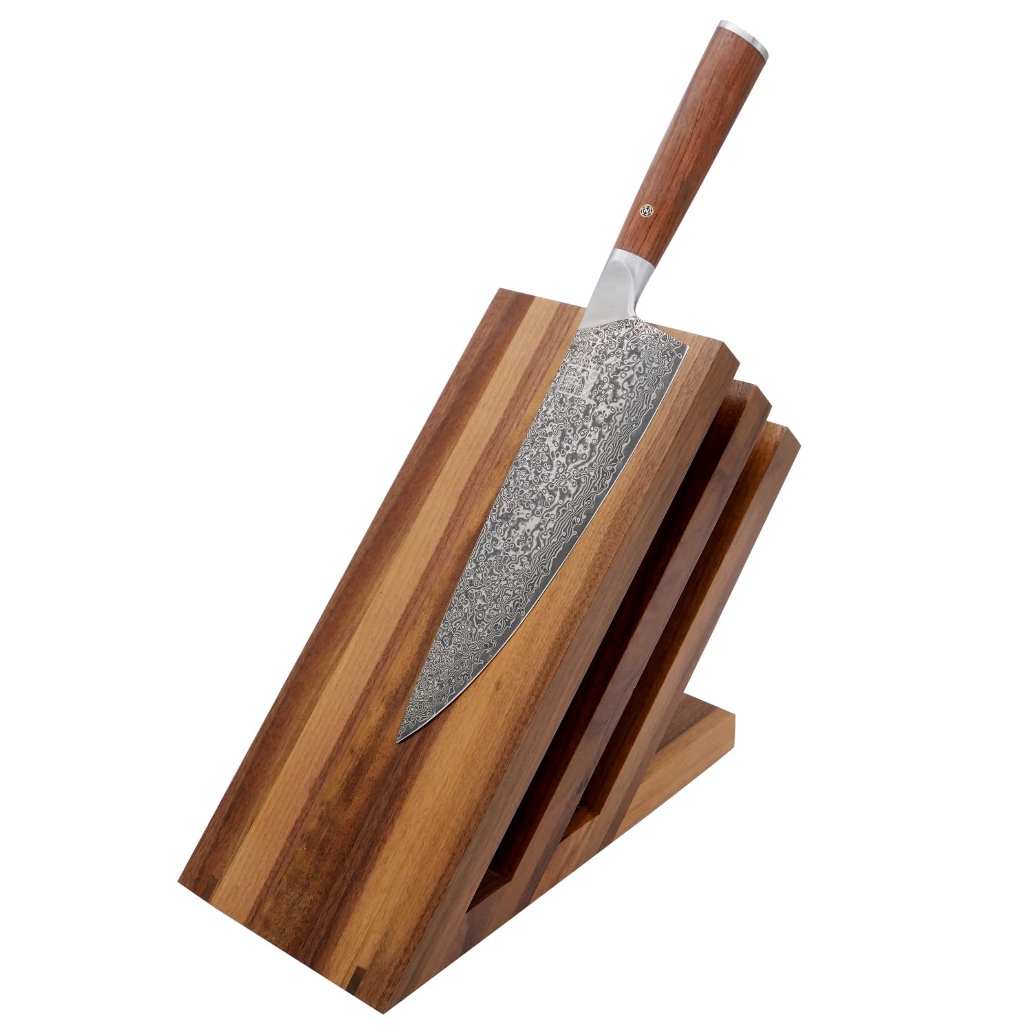 Zayiko Magnetischer Messerblock Aus Nussbaum – Für Bis Zu 14 Messer, Mit Starken Magneten, 25x12,5x21 Cm