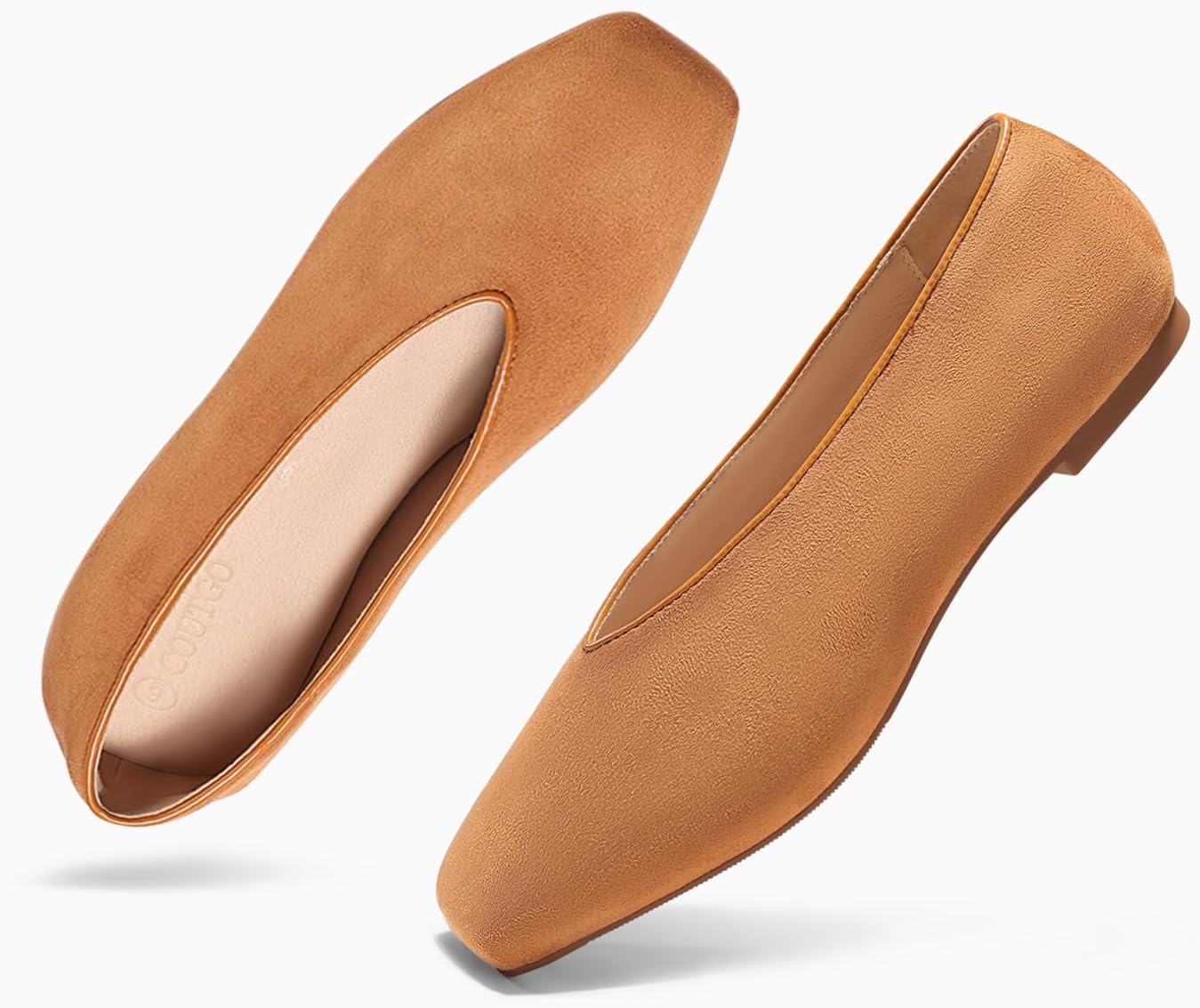 Coutgo Womens Ballet Flats Comfortable Closed Square Toe Flats Slip On Suede Work Dress Shoes