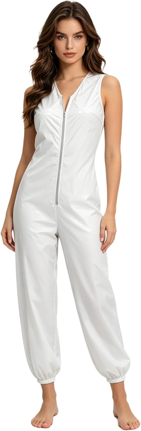 ACSUSS Coveralls for Women Mechanic Jumpsuit Waterproof Sleeveless One-piece Overalls Workwear White Medium