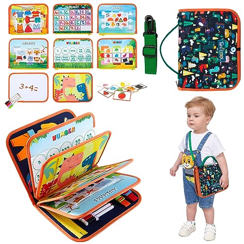 Image of TUNJILOOL 10-in-1 Montessori Busy Board, Sensory Activity Board with Carry Sling, Detachable Pages for Fine Motor Skills & Travel