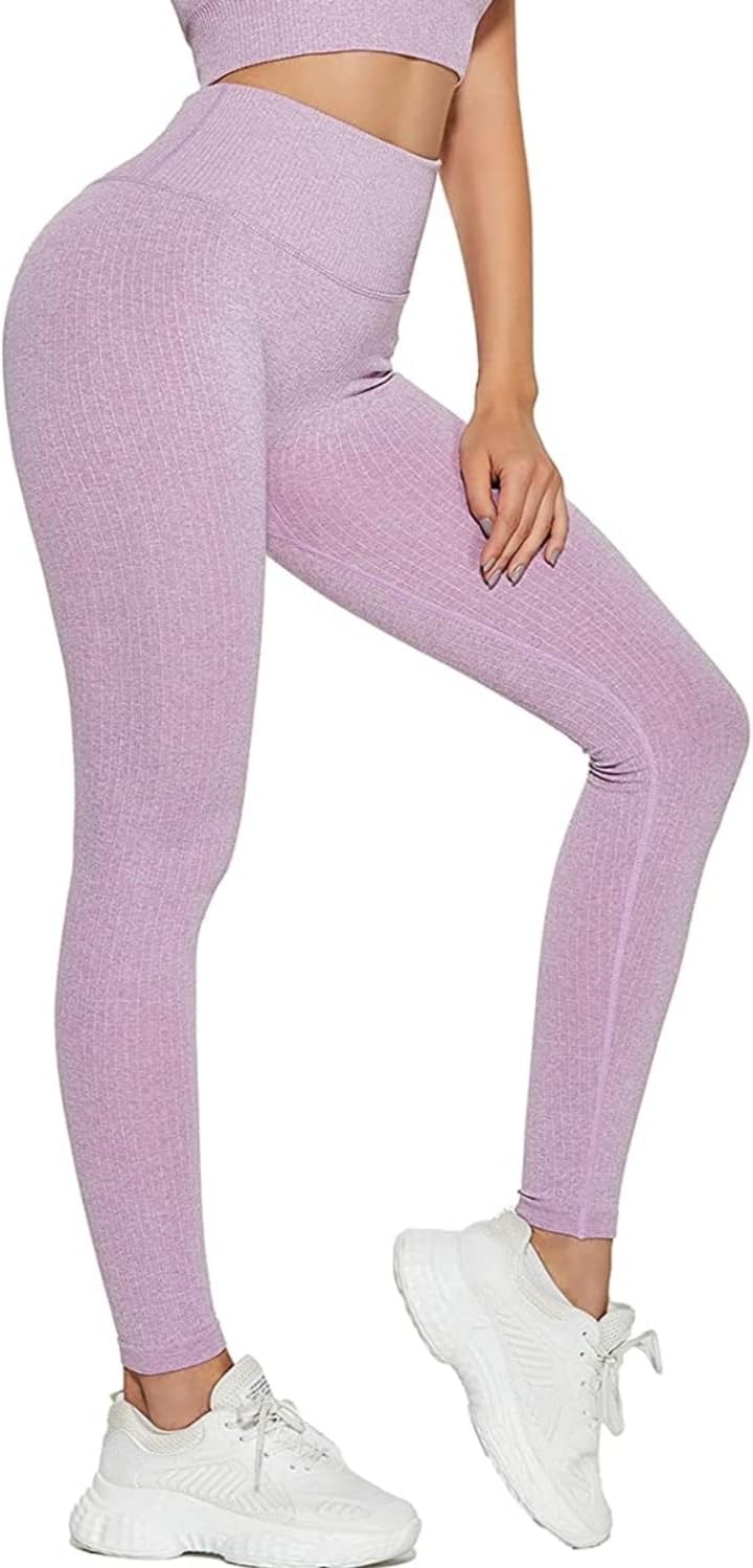 Sweet CathyRibbed Leggings Yoga Pants Activewear Seamless Yoga Outfit High Waist Gym Sportswear Anti –Cellulite for Women