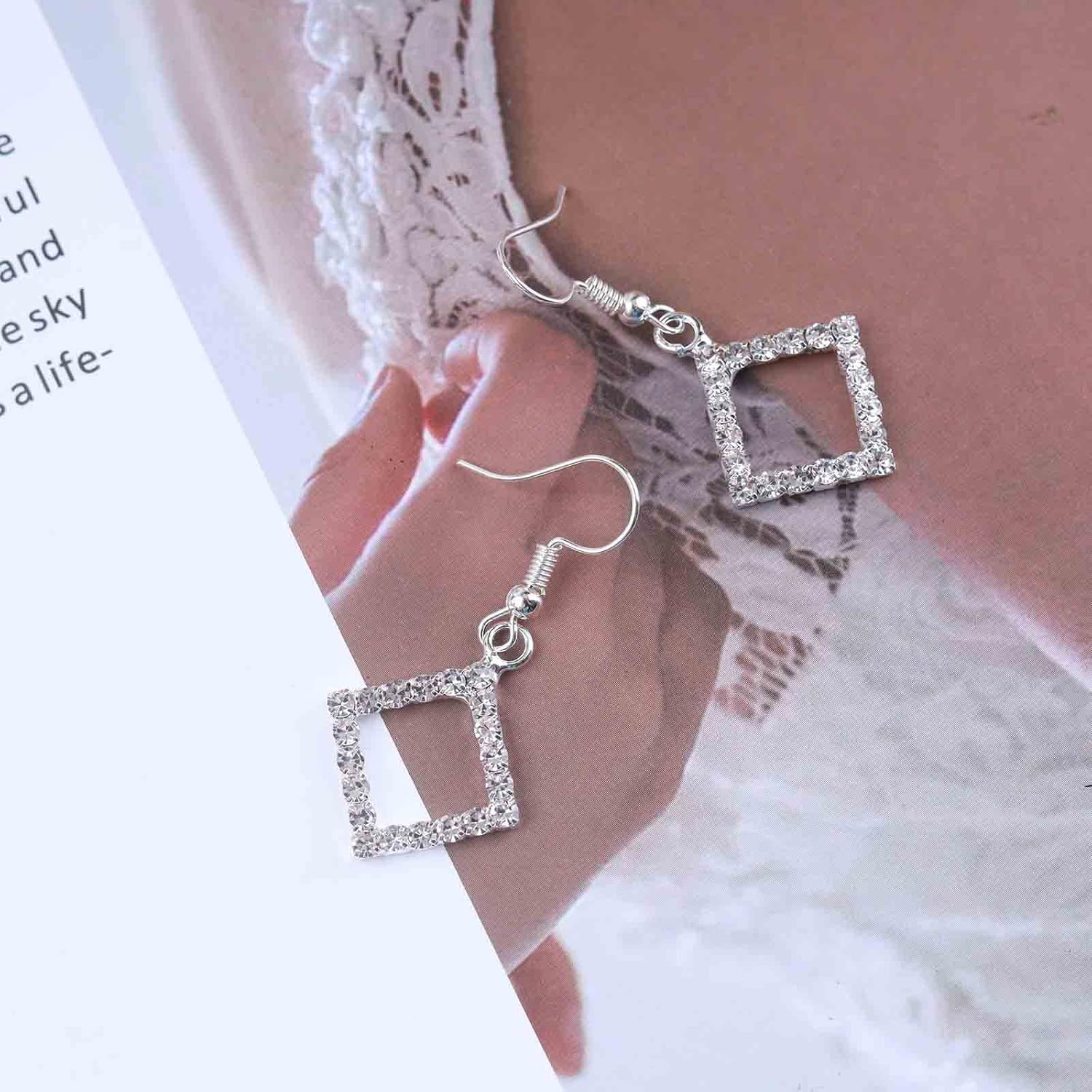 Andelaisi Boho Crystal Square Drop Earrings Silver Rhinestone Square Dangle Earrings Vintage Rhinestone Square Hook Earrings Geometric Cz Square Earrings Jewelry for Women - Image 6