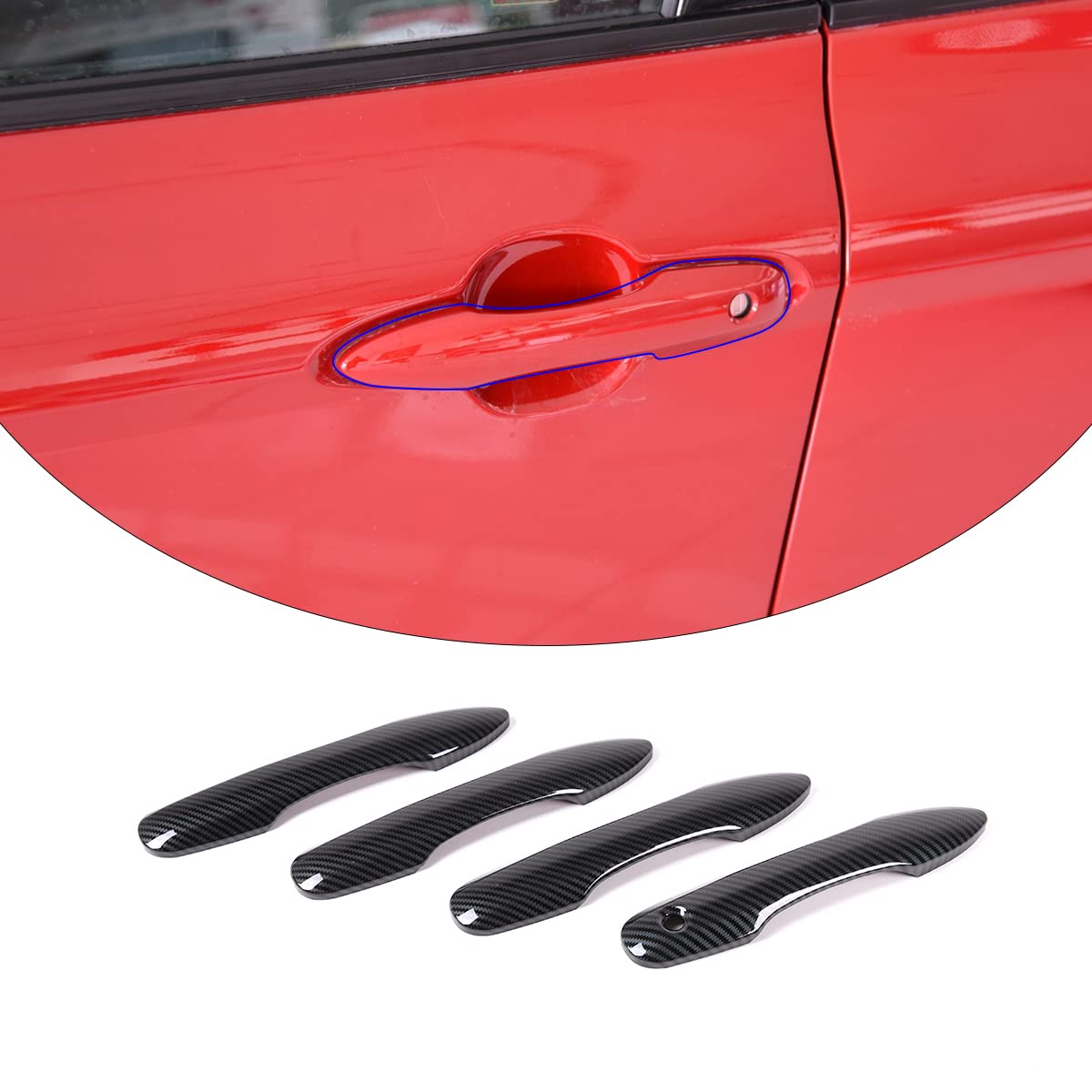 Red Carbon Fiber Interior Front Door Handle Cover Trim For Toyota Camry