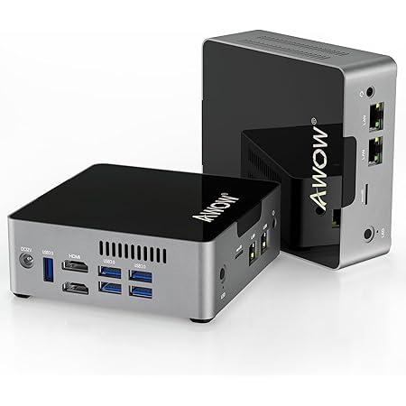 AWOW Mini PC Intel Celeron J3455 6GB DDR4, 128 GB SATA SSD, Mini Desktop Computer with Windows 10 Pro, Quad Core, Dual Gigabit Ethernet NIC, Dual HDMI, 5X USB3.0, 4K UHD, Bluetooth AK34 Micro PC