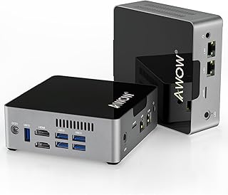 Mini PC Intel Celeron J3455 6GB DDR4, 128GB SSD, Mini Desktop Computer, AWOW AK34 Micro PC, Windows 10 Pro, Quad Core, Dual Gigabit Ethernet NIC, Dual HDMI, 5X USB3.0, 4K UHD, Bluetooth