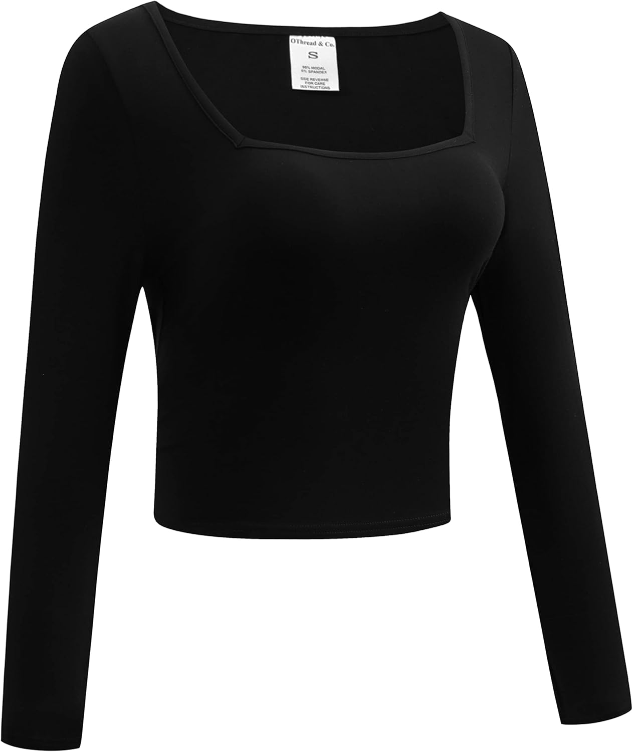OThread & Co. Women's Long Sleeve Square Neck Crop Top Basic Comfy Stretch Tee - Image 3