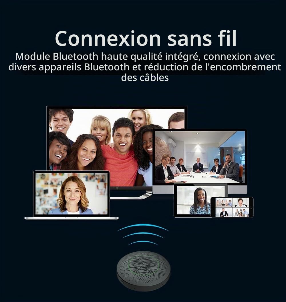 BluePod Haut-Parleur et Microphone de conférence sans Fil, Bluetooth et USB, Fonction VoiceLoc et VoiceCap avec 6 Microphones omnidirectionnel, pour Salle de réunion ou Poste de télétravail