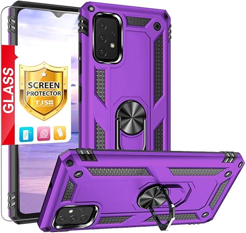 TJS Funda compatible con Samsung Galaxy A23 5G 4G, con protector de pantalla de vidrio templado, soporte magnético de anillo de metal, protector