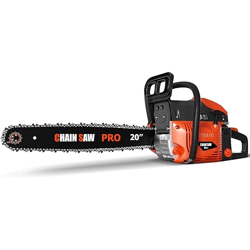 20 Inch Gas Chainsaw, 62CC Professional Chainsaw with 2-Stroke Engine, Ergonomic Non-Slip Handle & Dual Fuel Tanks for Wood Cutting, Tree Trimming, Land Clearing