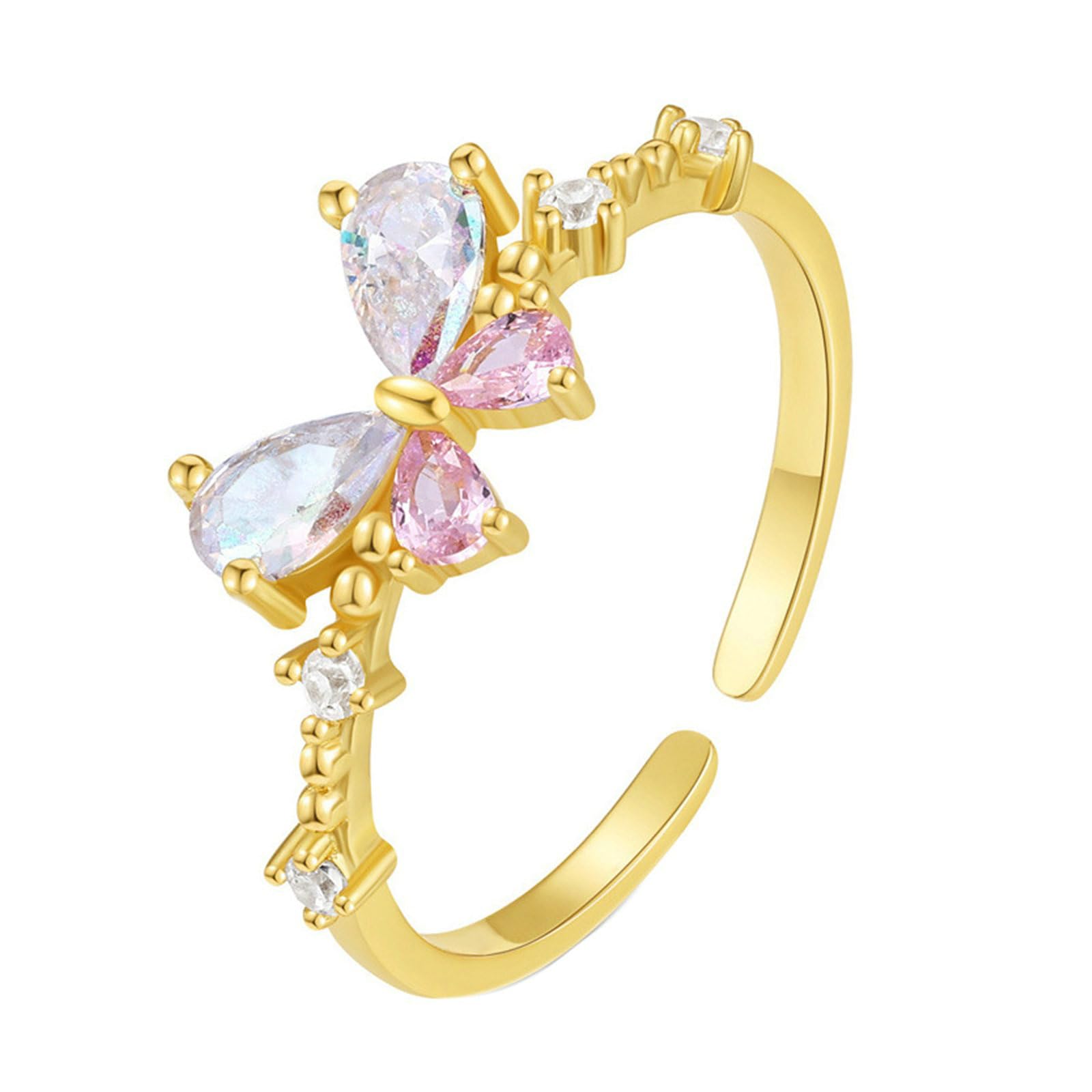 Daesar Anello Oro Giallo 14K, Fedi Nuziali Donna Design A Farfalla Regolabile con Goccia D'Acqua Zaffiro Sintetico Anelli Fidanzamento Matrimonio Oro Giallo per Mamma, Fidanzata, Sposa