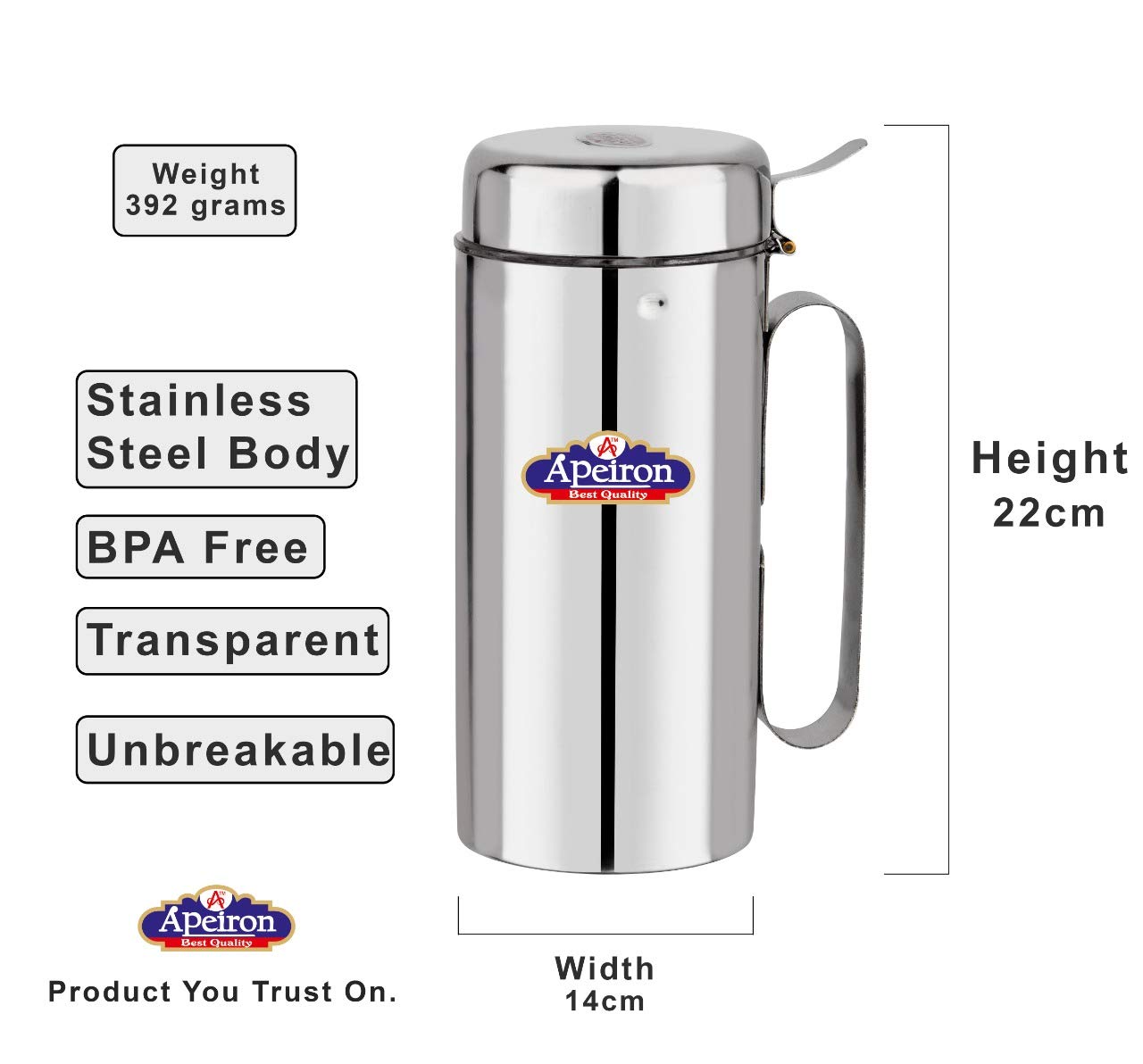 Apeiron Stainless Steel Oil Dispenser with Handle, 1250ml, Pack of 1, Silver 1