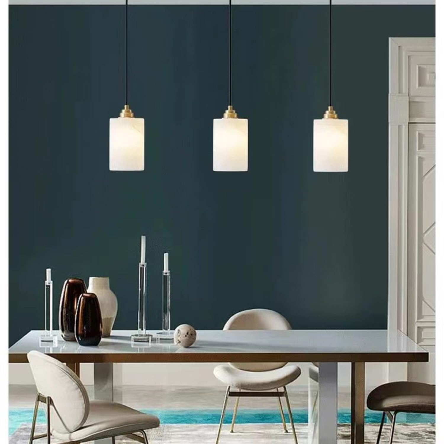 Lampada a Sospensione Cilindrica in Marmo 5,9 Pollici Paralume for a for Soggiorno Plafoniera in Stile Spagnolo Base for Lampadario in Pietra Naturale