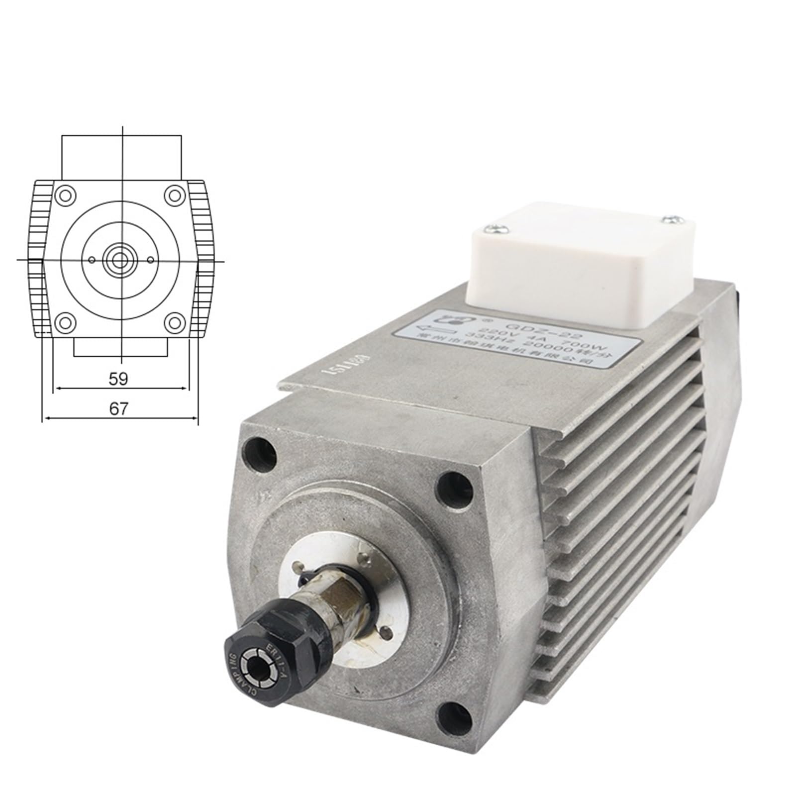 Frezarka CNC 700 W, wrzeciono kwadratowe, 20000 obr./min, 333 Hz, 220 V, ER11, 0,7 kW, silnik wrzeciona grawerowania do obróbki drewna chłodzony powietrzem