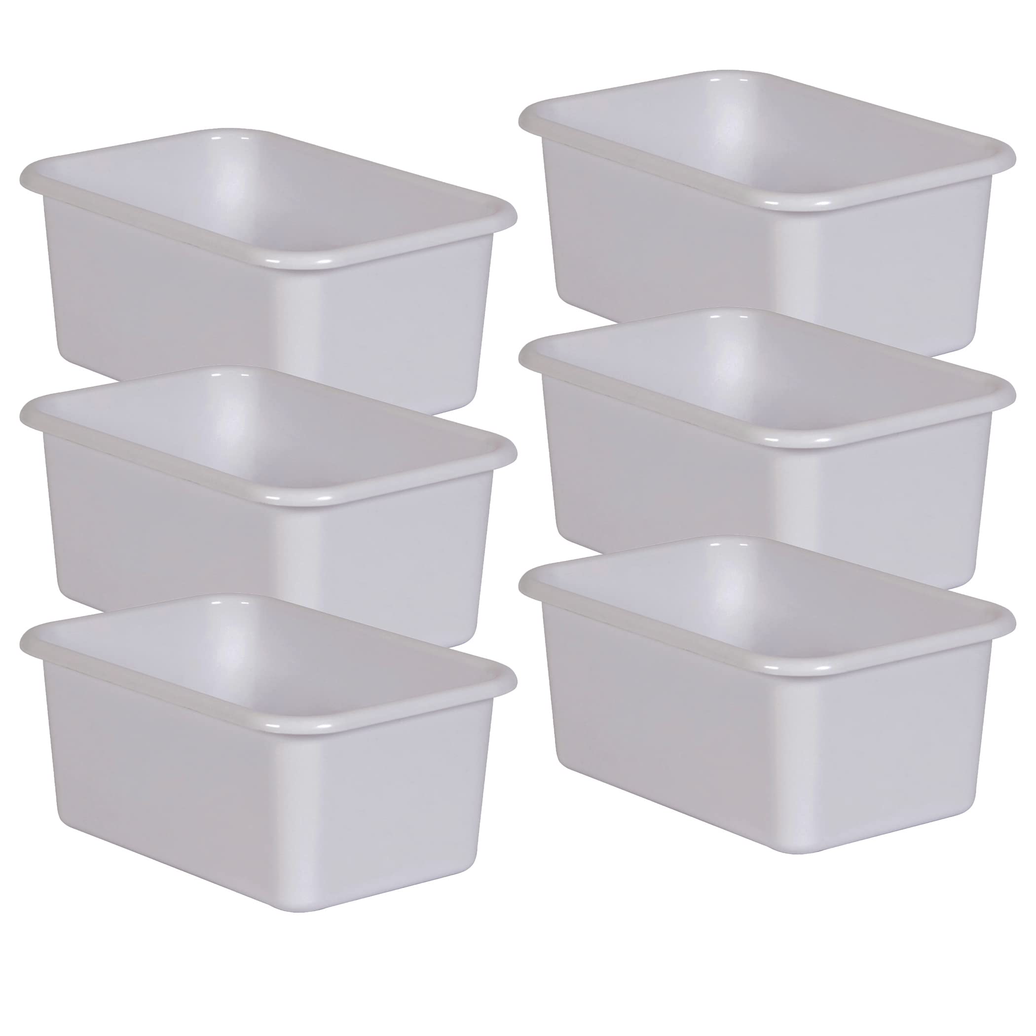 Teacher Created Resources White Small Plastic Storage Bin, Pack of 6