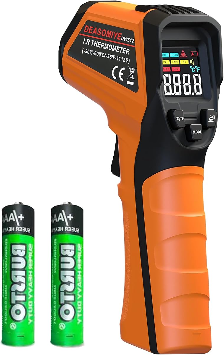 Infrared Thermometer Laser Temperature Gun for Griddle,Grill,Pizza Oven,Candy,Fridge, Digital IR Thermometer Temp Gun with -58℉ to 1112℉,Color LCD,Cal Calibrate, Adjustable Emissivity,Min Max Measure
