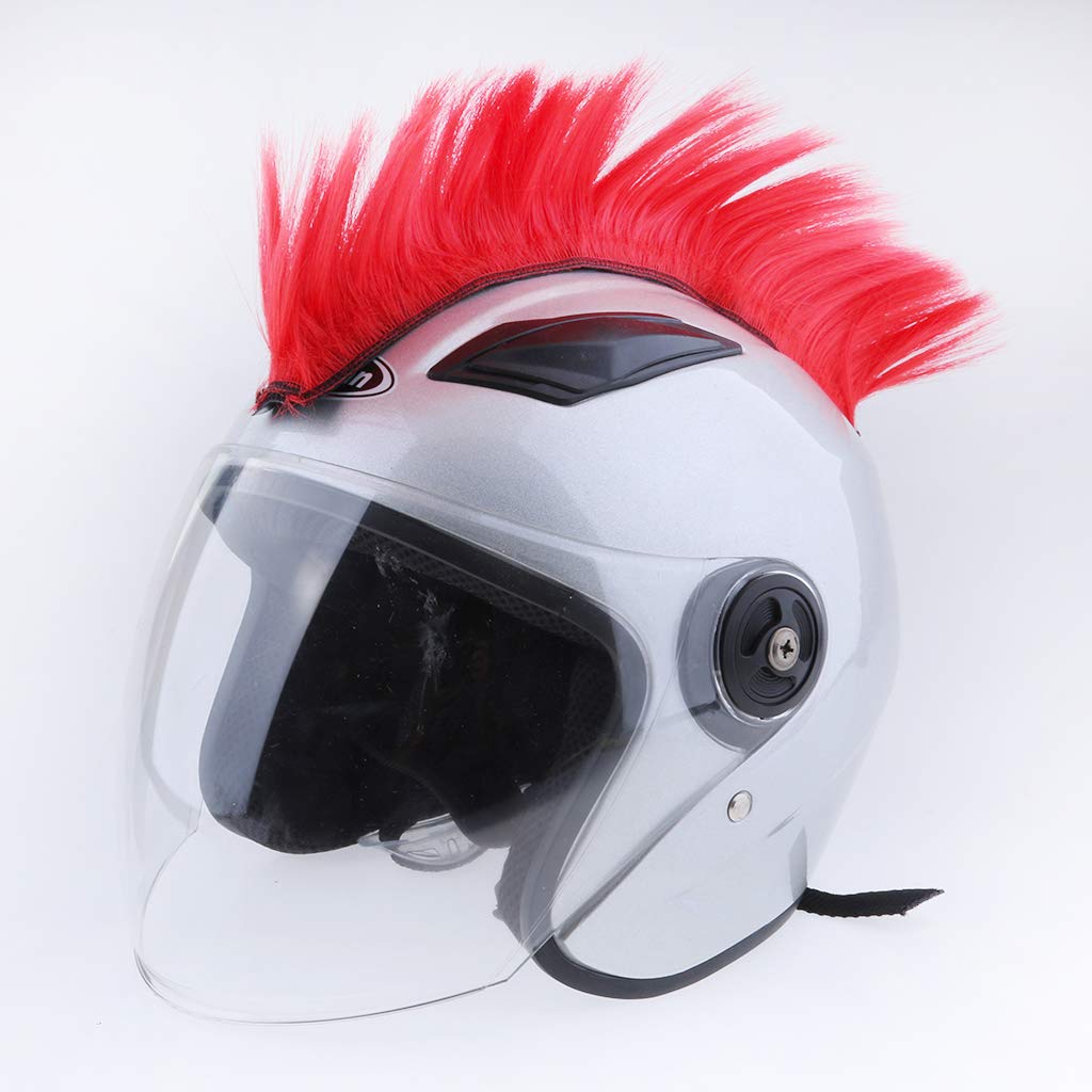 D DOLITY Perruque Mohawk Casque Moto - Crête Rouge 300mm, Décoration Fun Pour Casque